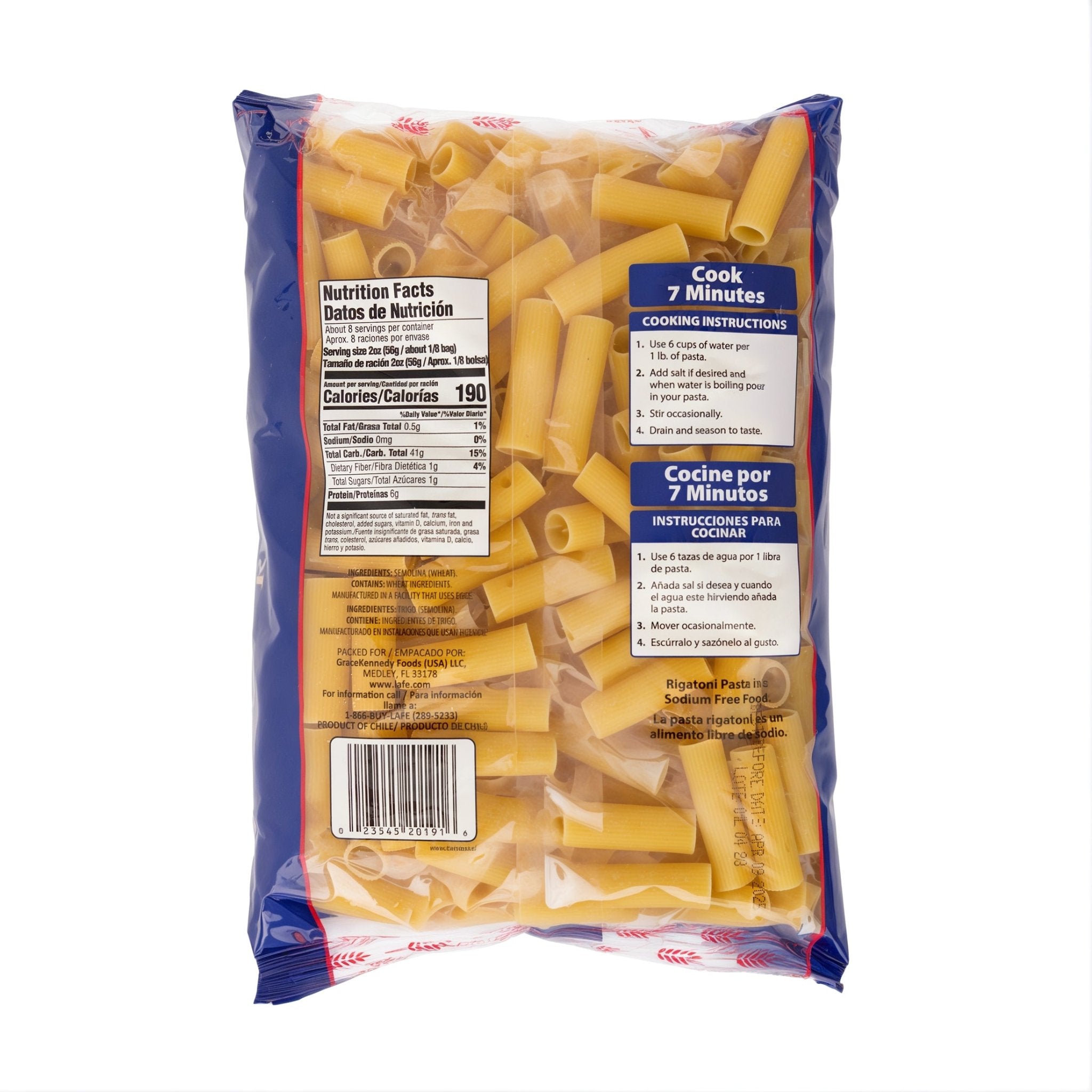 La Fe Pasta Penne Rigate package, 20 oz, perfect for authentic Latin food dishes and cooking in just 7 minutes.