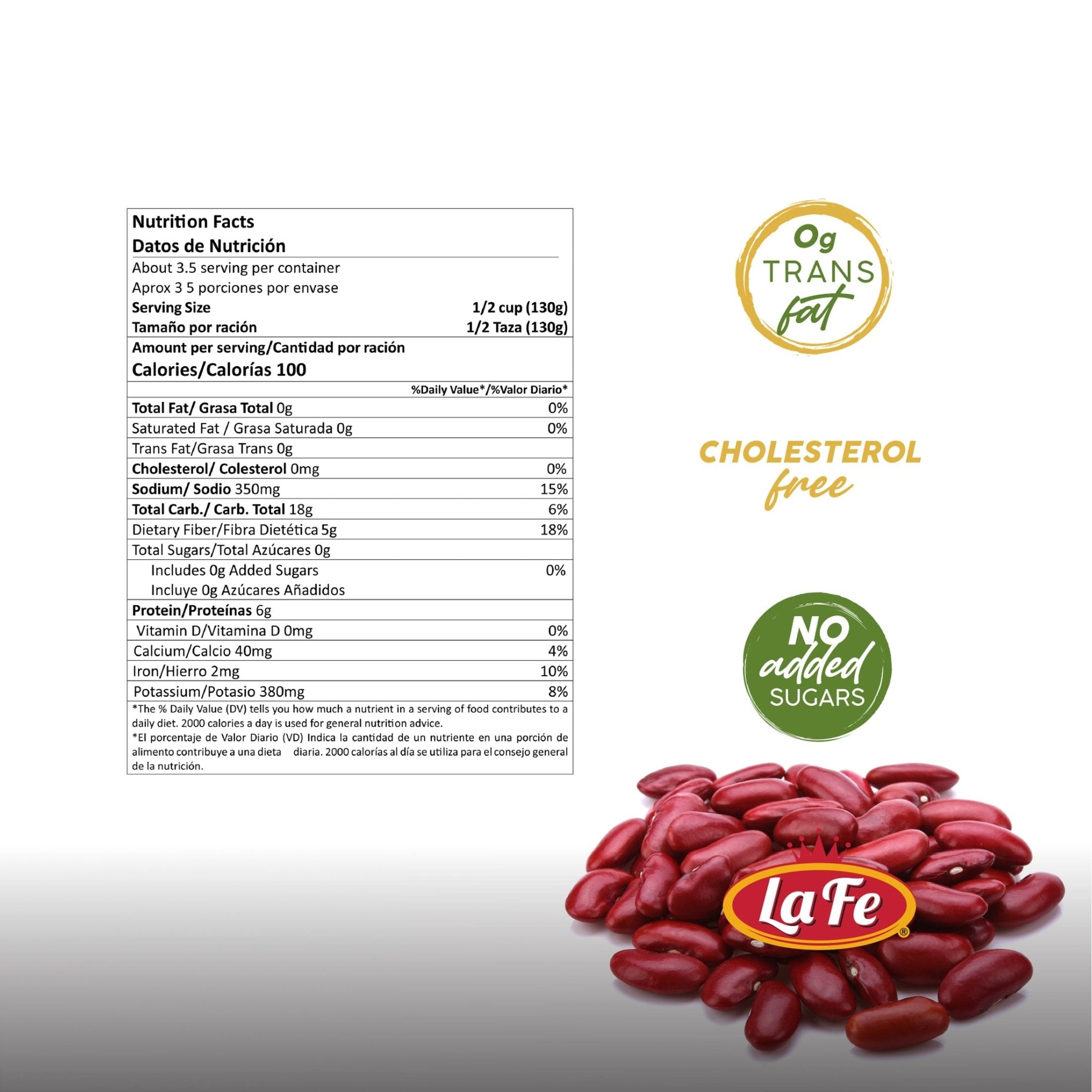 Nutrition facts and healthy details for La Fe Beans-15 Small Red, ideal for quality latin foods.