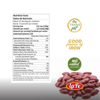 Nutrition facts for La Fe Pink Beans, highlighting quality and health benefits like protein and fiber. Perfect for Latin food recipes.