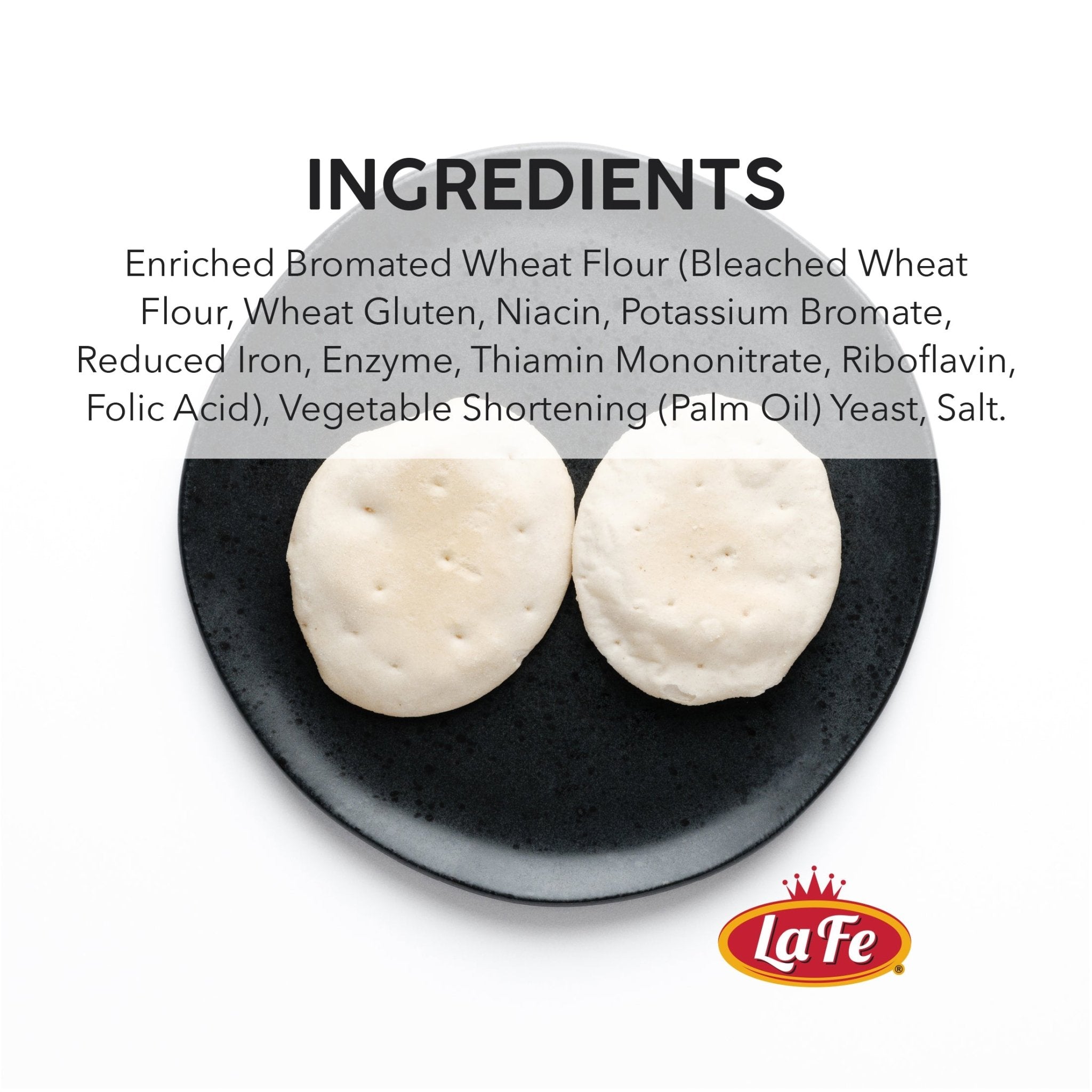 Ingredients of La Fe Tropical Crackers: enriched wheat flour, yeast, and quality ingredients for authentic Latin snacks.