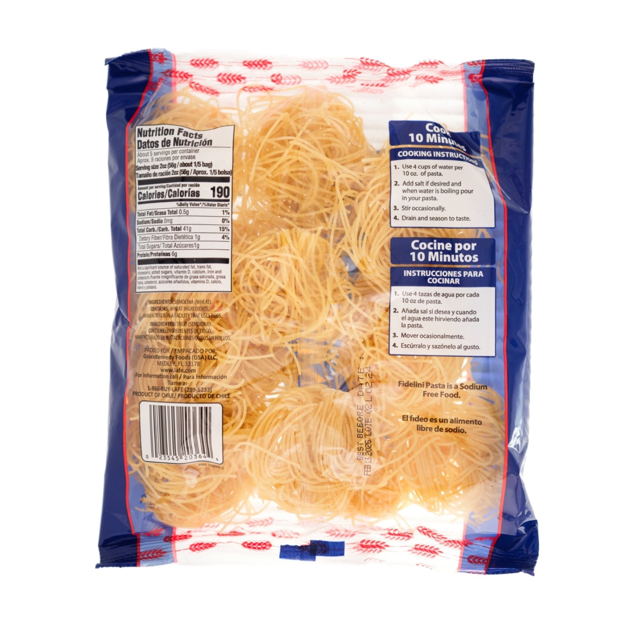 La Fe Pasta Fidelini Fideos package, perfect for authentic Latin meals with quality ingredients.