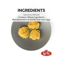 La Fe Pasta Fidelini ingredients including semolina wheat in a stylish gray bowl on a white background.