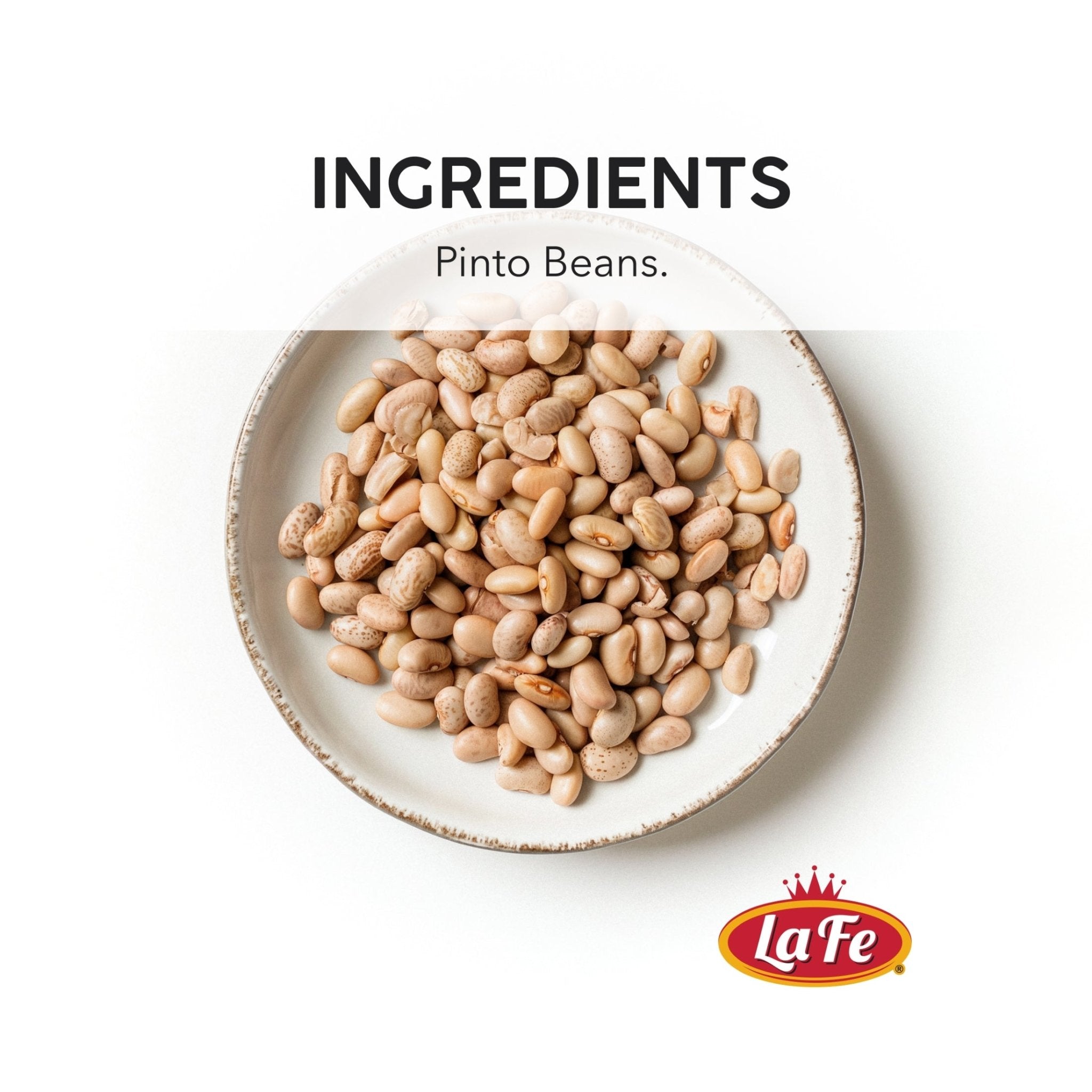 La Fe Dry Pinto Beans in a bowl, authentic Latin food rich in protein and fiber for nutritious meals.