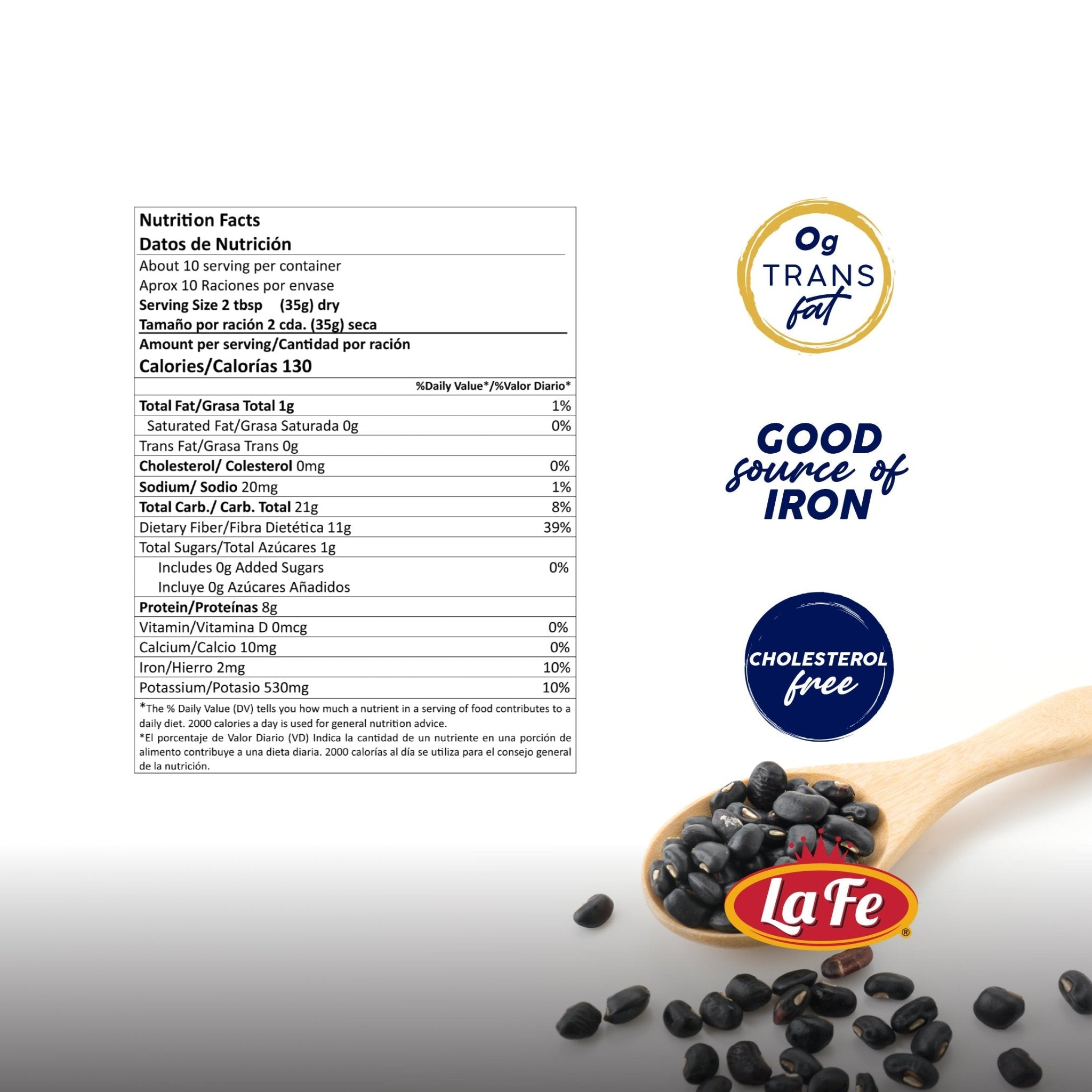 Nutrition facts of La Fe dry black beans, highlighting their quality, protein, fiber, and health benefits for authentic Latin food.
