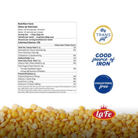 Nutrition facts for La Fe yellow split peas, showcasing health benefits and quality for authentic Latin food lovers.