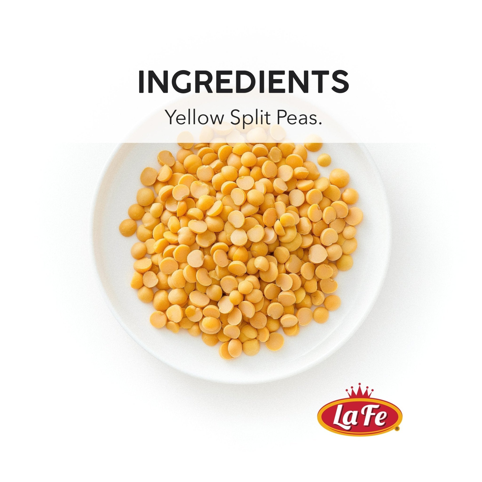 La Fe Yellow Split Peas in a bowl, perfect for authentic Latin recipes and nutritious meals. Buy Latin food online.