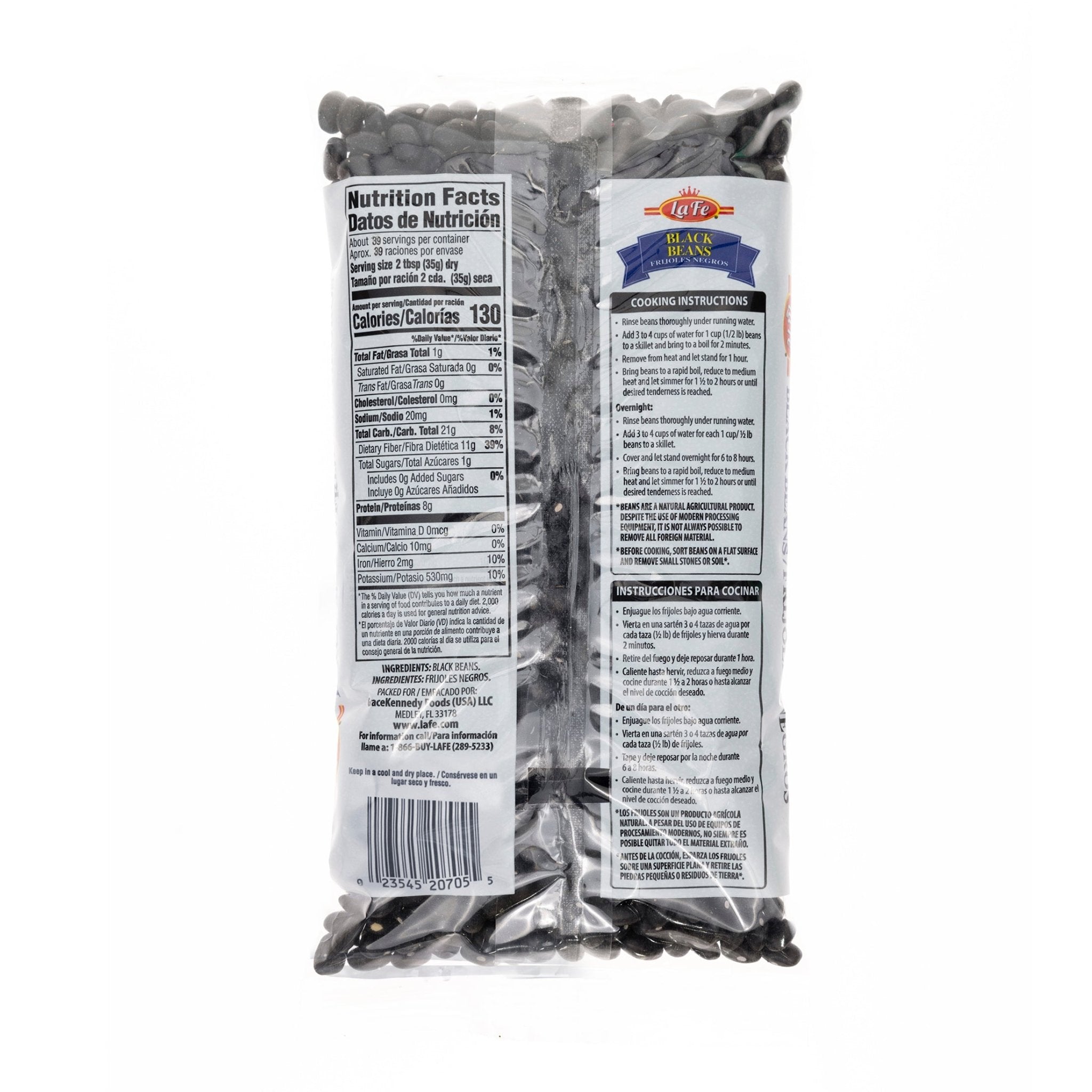 La Fe Dry Black Beans 6x3 lb packaging with nutrition facts, a quality Latin food product for healthy meals.