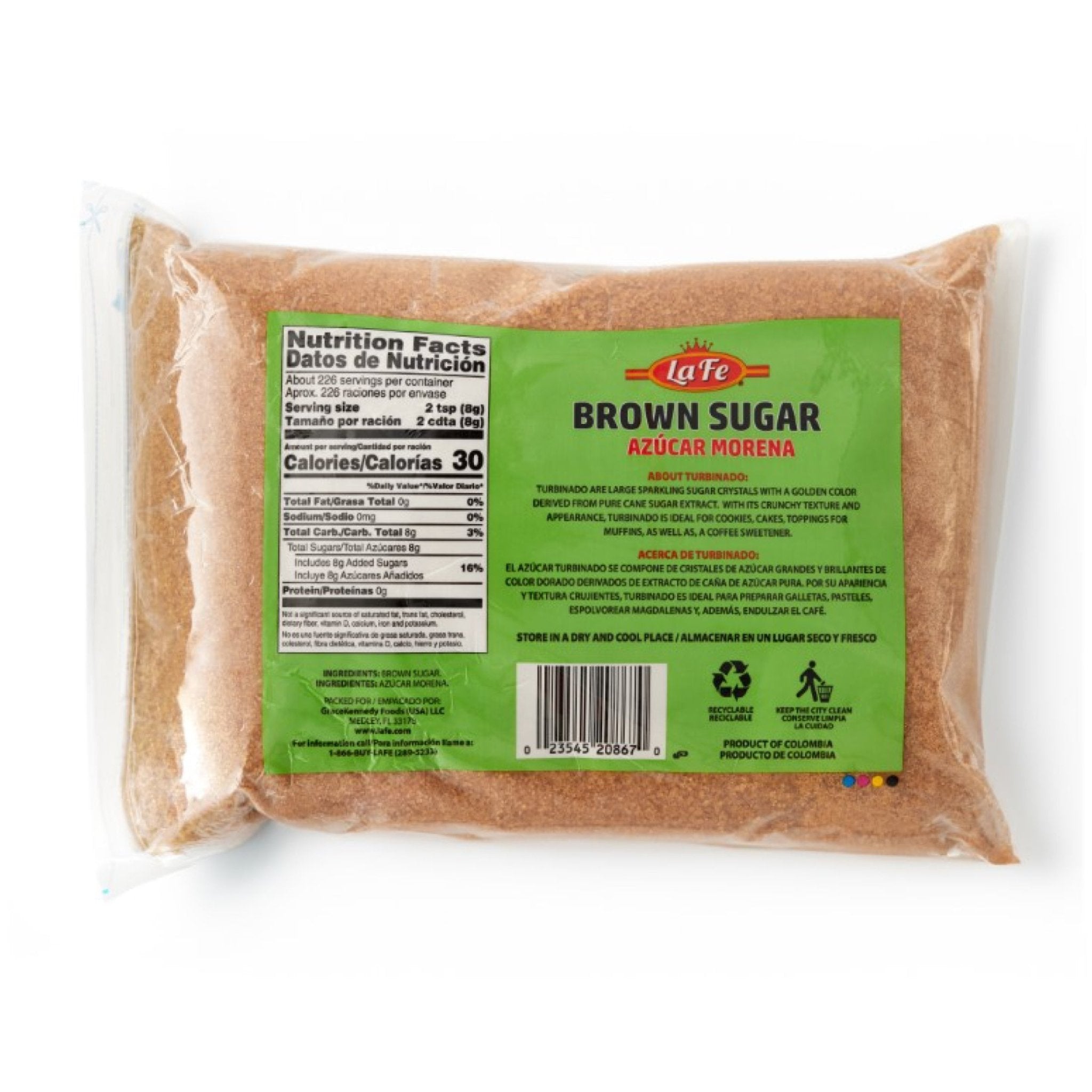 La Fe Brown Sugar 6/4 lbs - 100% pure cane sugar, perfect for authentic Latin food and desserts.