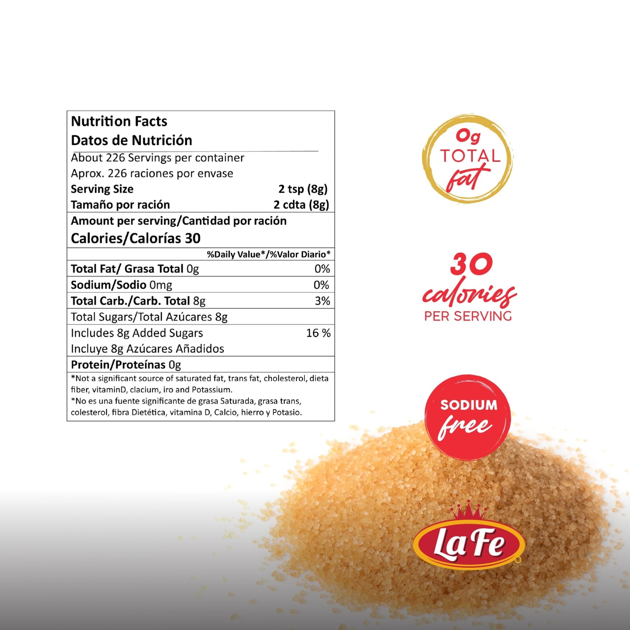La Fe Brown Sugar nutrition facts, 100% pure cane sugar for authentic Latin flavors and quality Hispanic food.