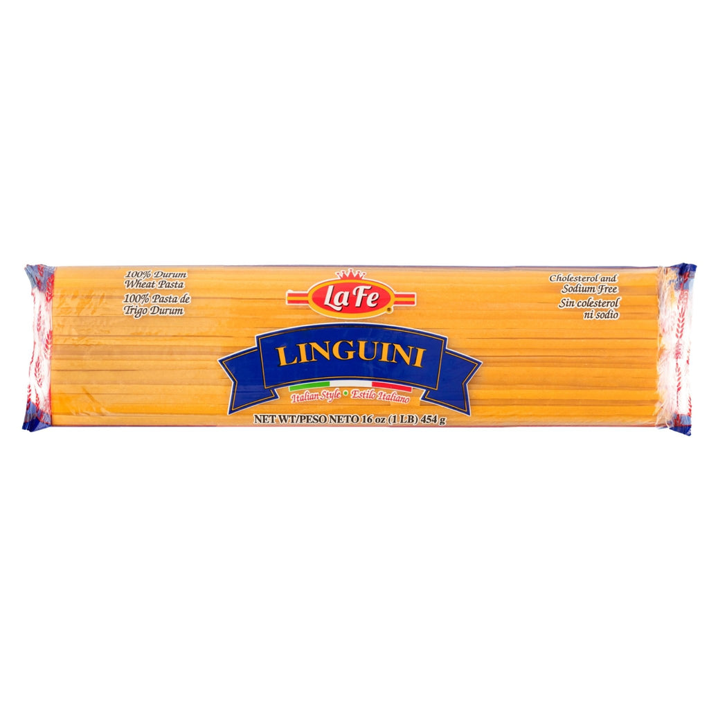 La Fe Pasta Linguini 16 oz pack, perfect for authentic Latin food dishes and quality meals at your Latin grocery.