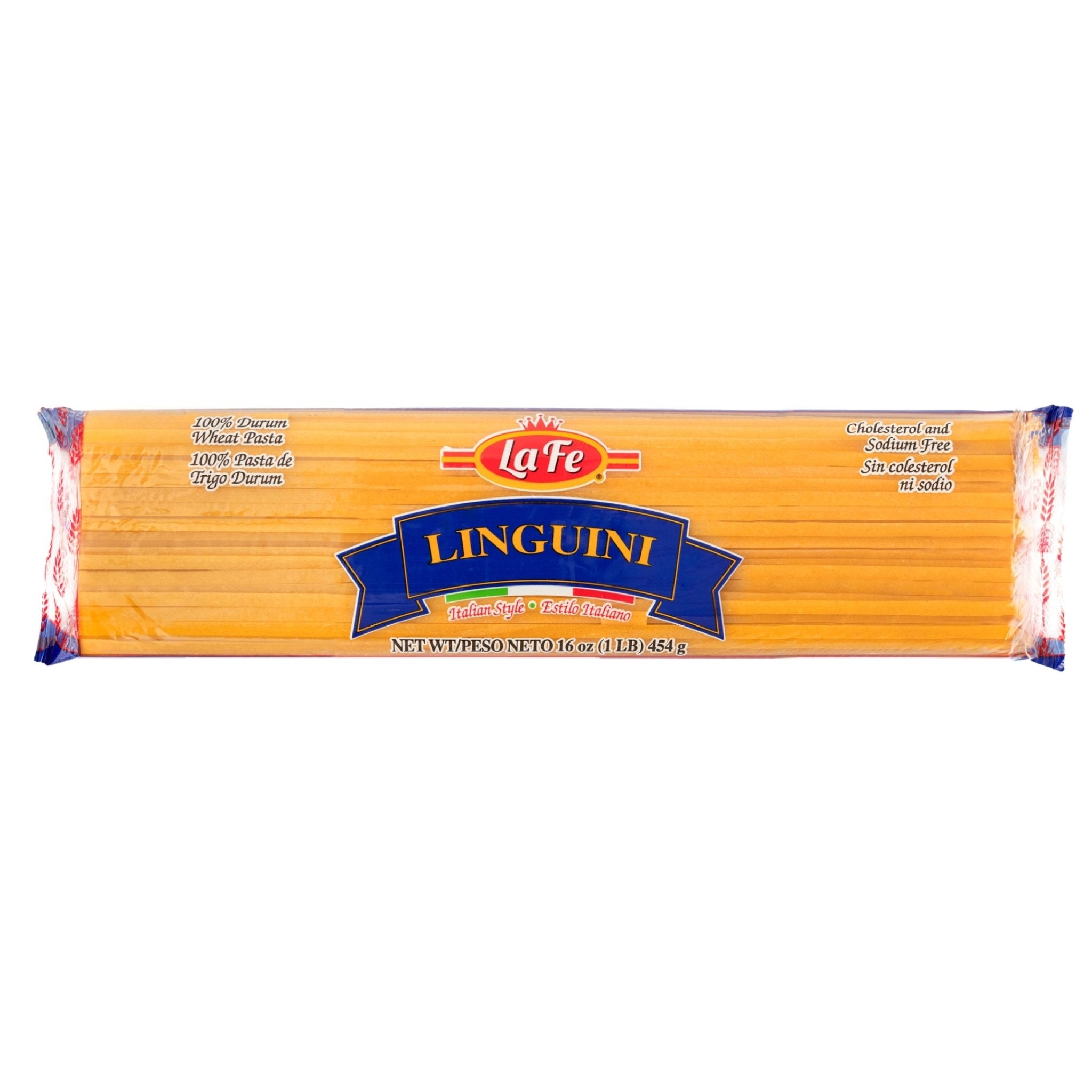 La Fe Pasta Linguini 16 oz pack, perfect for authentic Latin food dishes and quality meals at your Latin grocery.