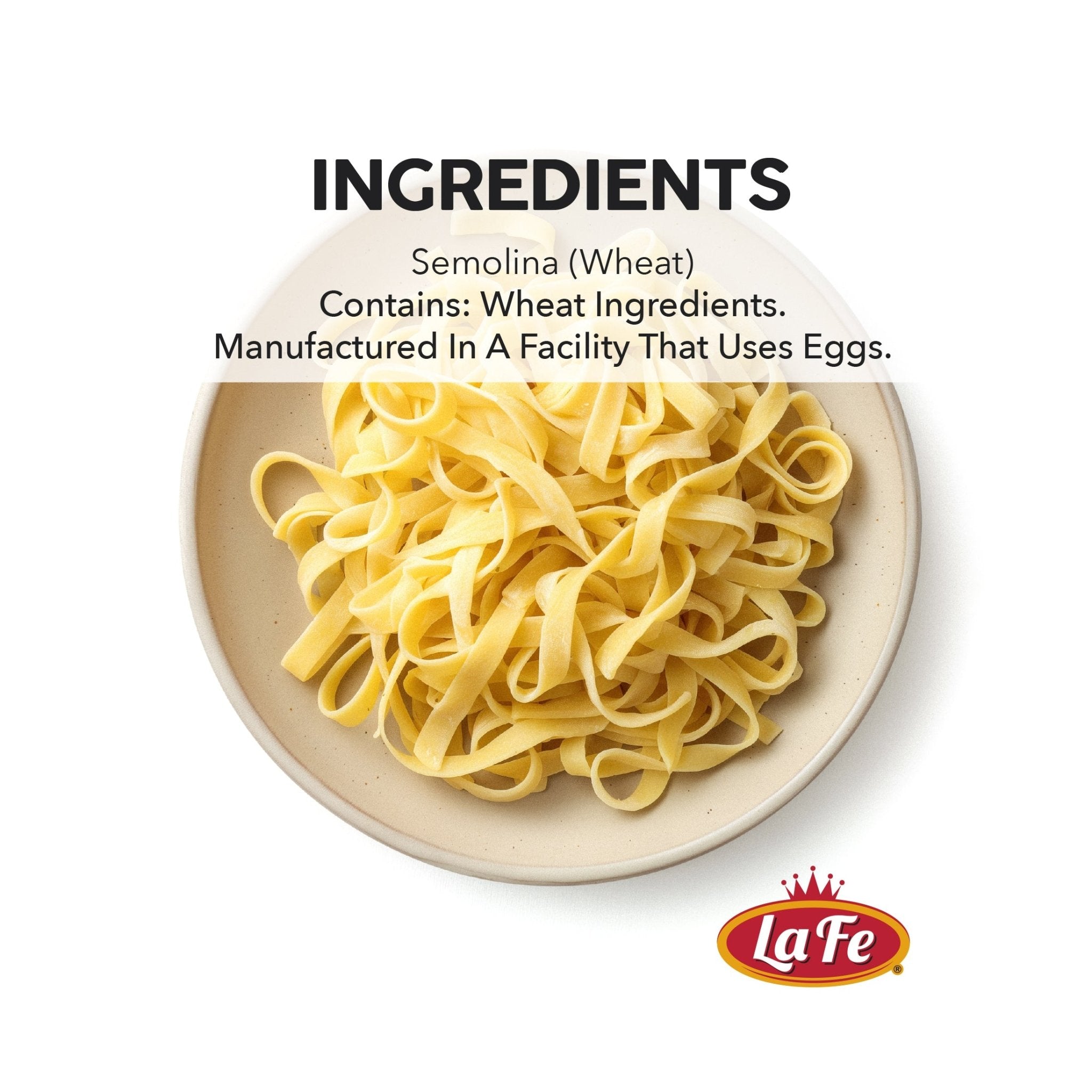 La Fe Pasta Linguini ingredients on a plate, showcasing quality semolina and wheat for authentic Latin dishes.
