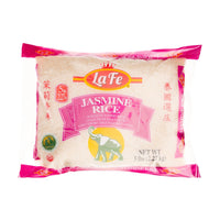 La Fe Jasmine Rice 5 lbs package, perfect for authentic Latin food and featuring tropical flavors, ideal for quality meals.