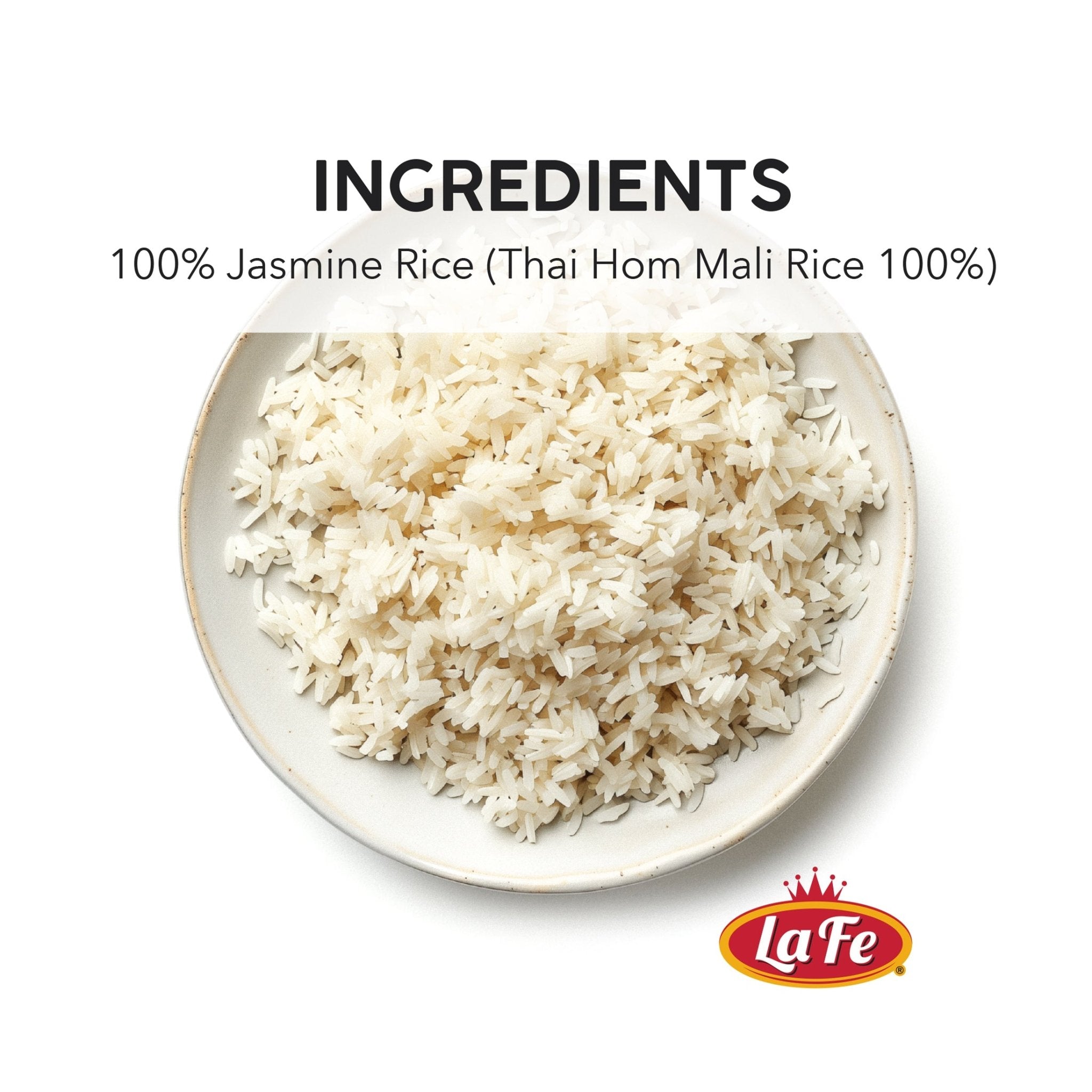 La Fe Jasmine Rice, 100% Thai Hom Mali Rice, perfect for authentic Latin dishes and quality cooking.