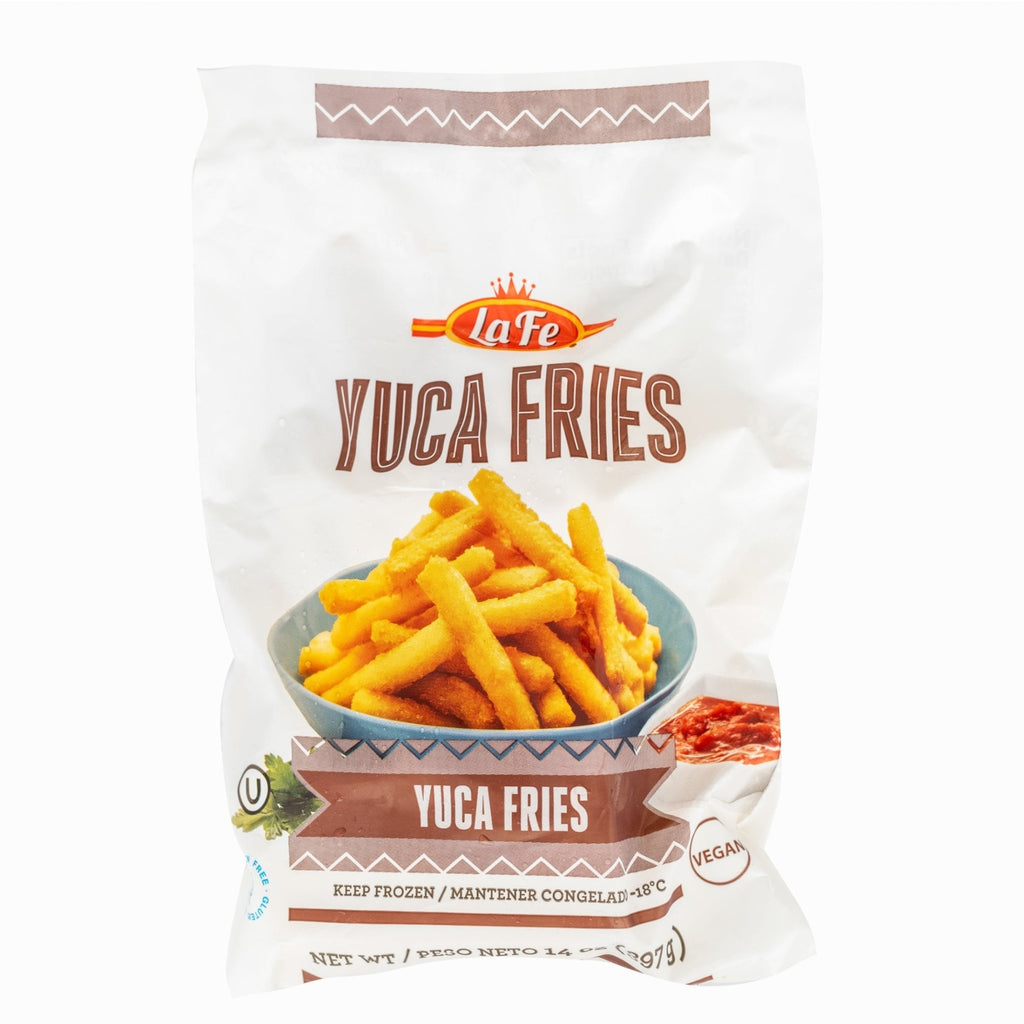La Fe Yuca Fries package, a quality Latin frozen food option for delicious gourmet snacks and authentic tropical flavors.