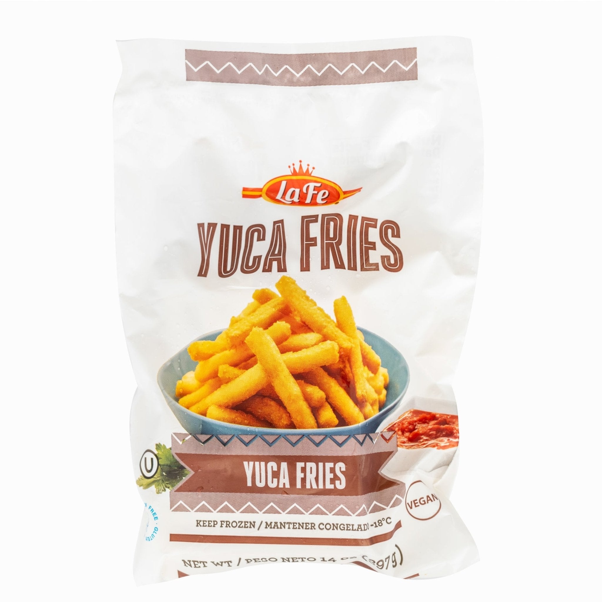 La Fe Yuca Fries package, a quality Latin frozen food option for delicious gourmet snacks and authentic tropical flavors.