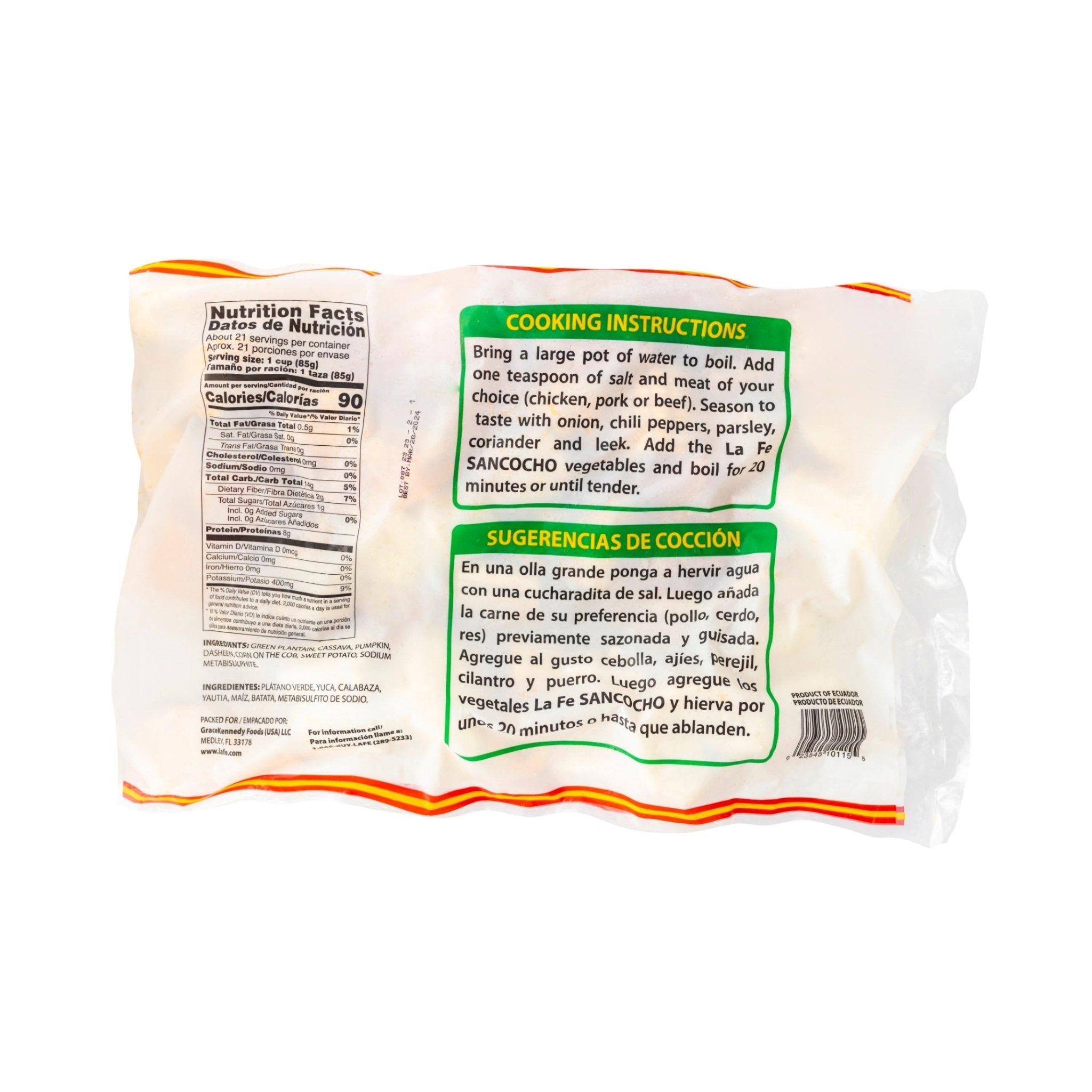 Cooking instructions for La Fe Sancocho soup, nutritious, and authentic Latin food for a flavorful meal.