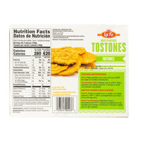 La Fe Tostones packaging showcasing nutrition facts for authentic Latin food and tropical flavors.