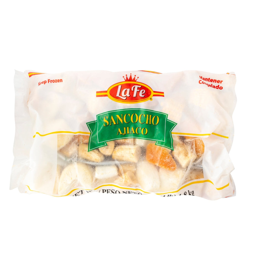 La Fe Sancocho frozen soup package, rich in authentic Latin flavors and quality ingredients for a hearty meal.