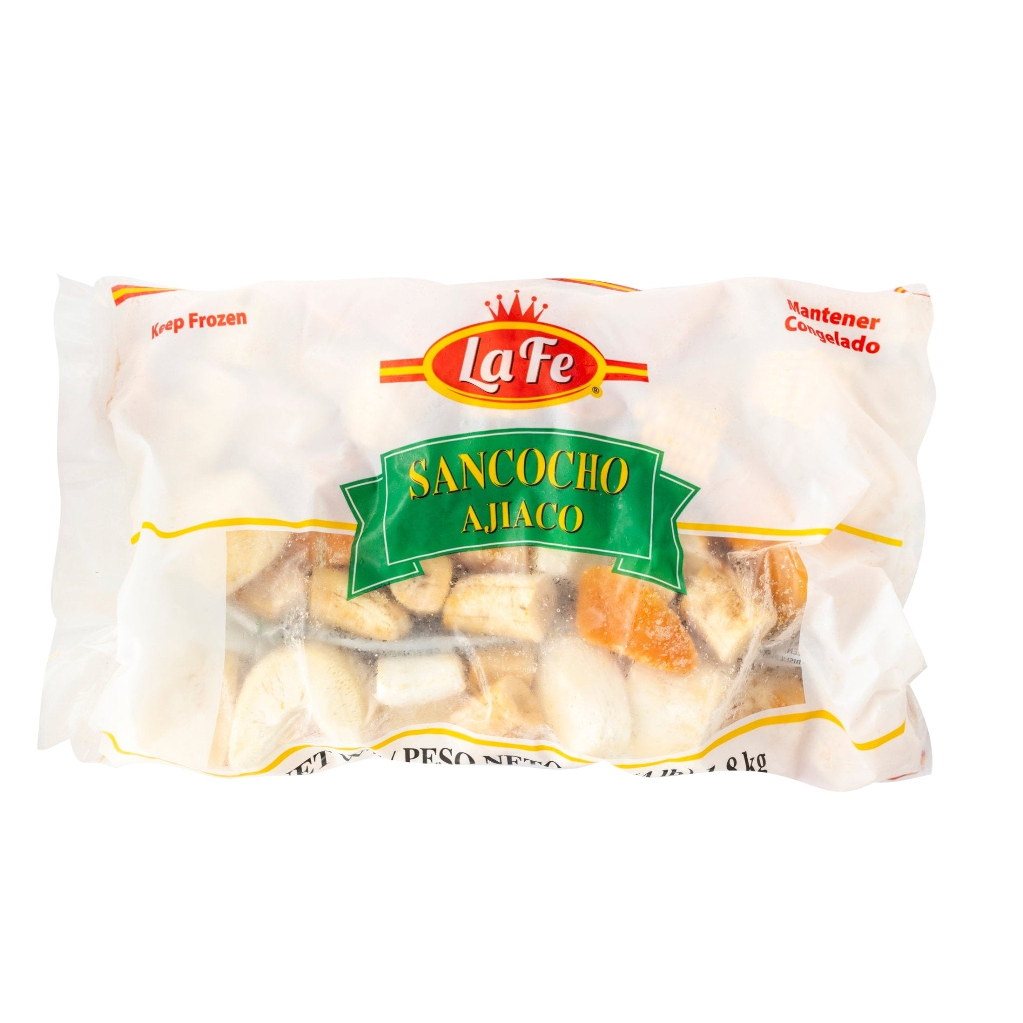 La Fe Sancocho frozen soup package, rich in authentic Latin flavors and quality ingredients for a hearty meal.