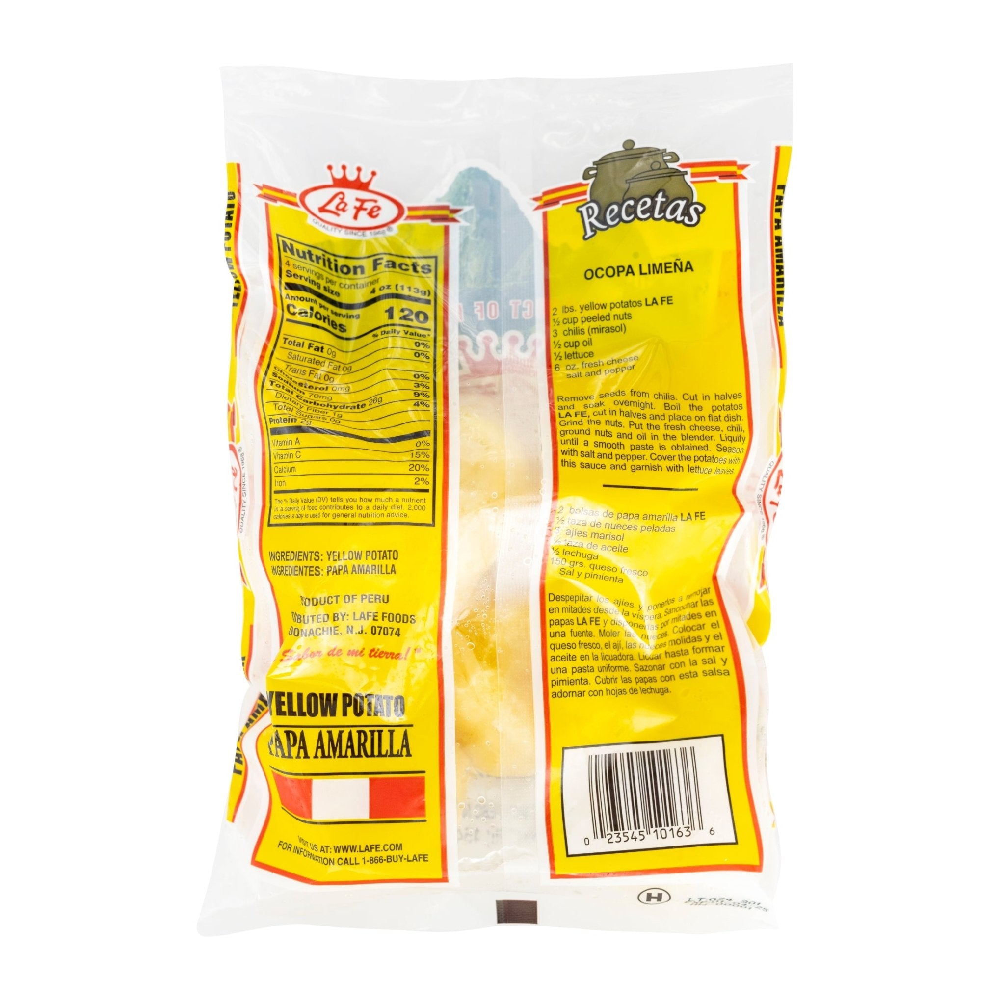 La Fe Peru Papa-Amarilla potatoes in packaging, ideal for authentic Latin food recipes and fresh Latin flavors.