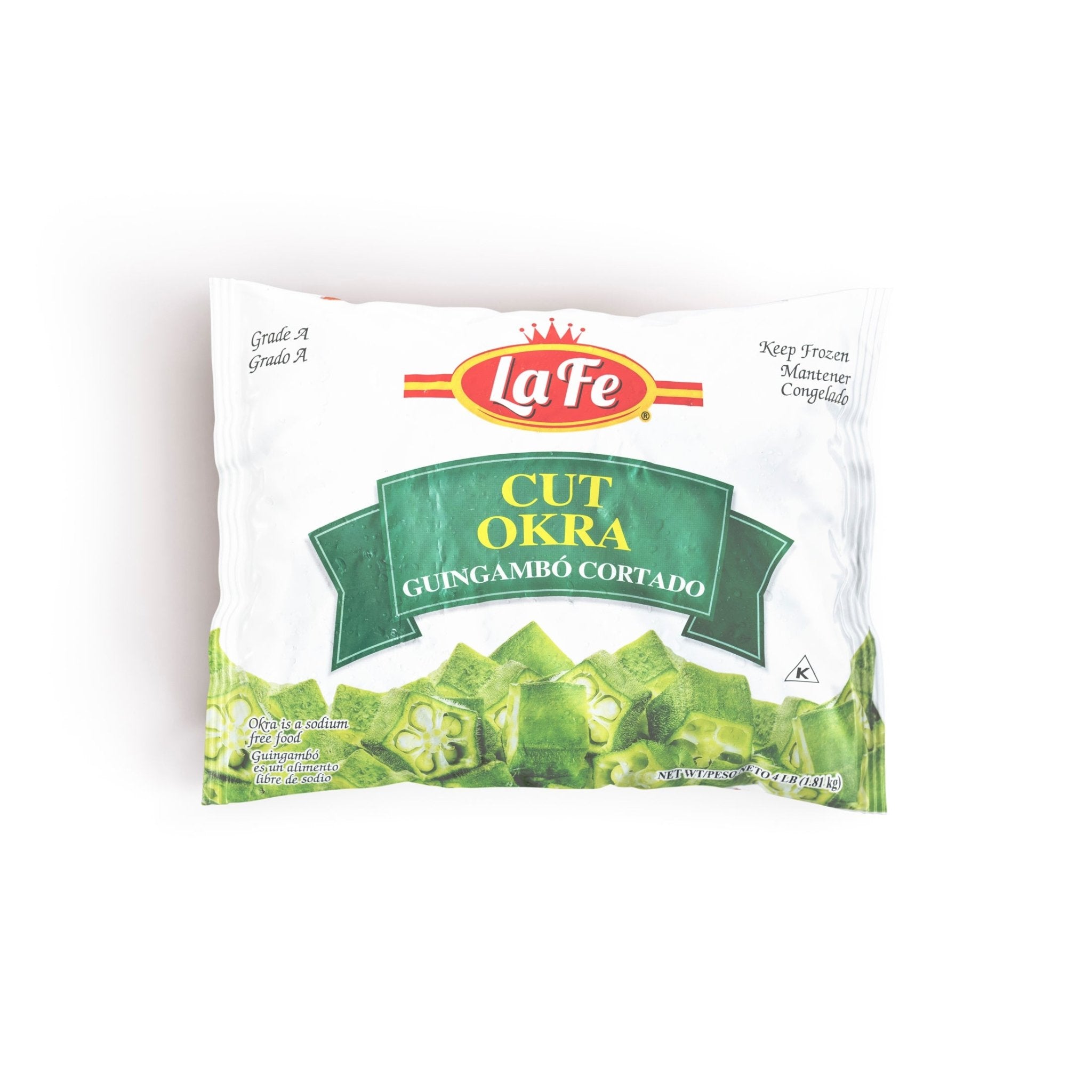 LAFE VEG-4 CUT OKRA 6/4 LBS, quality frozen okra for authentic Latin meals, perfect for Hispanic recipes, fresh and nutritious.