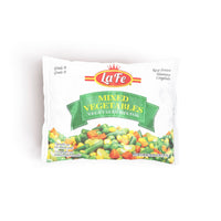 La Fe Mixed Vegetables 6/4 oz package, vibrant blend for authentic Latin meals and quality frozen foods.