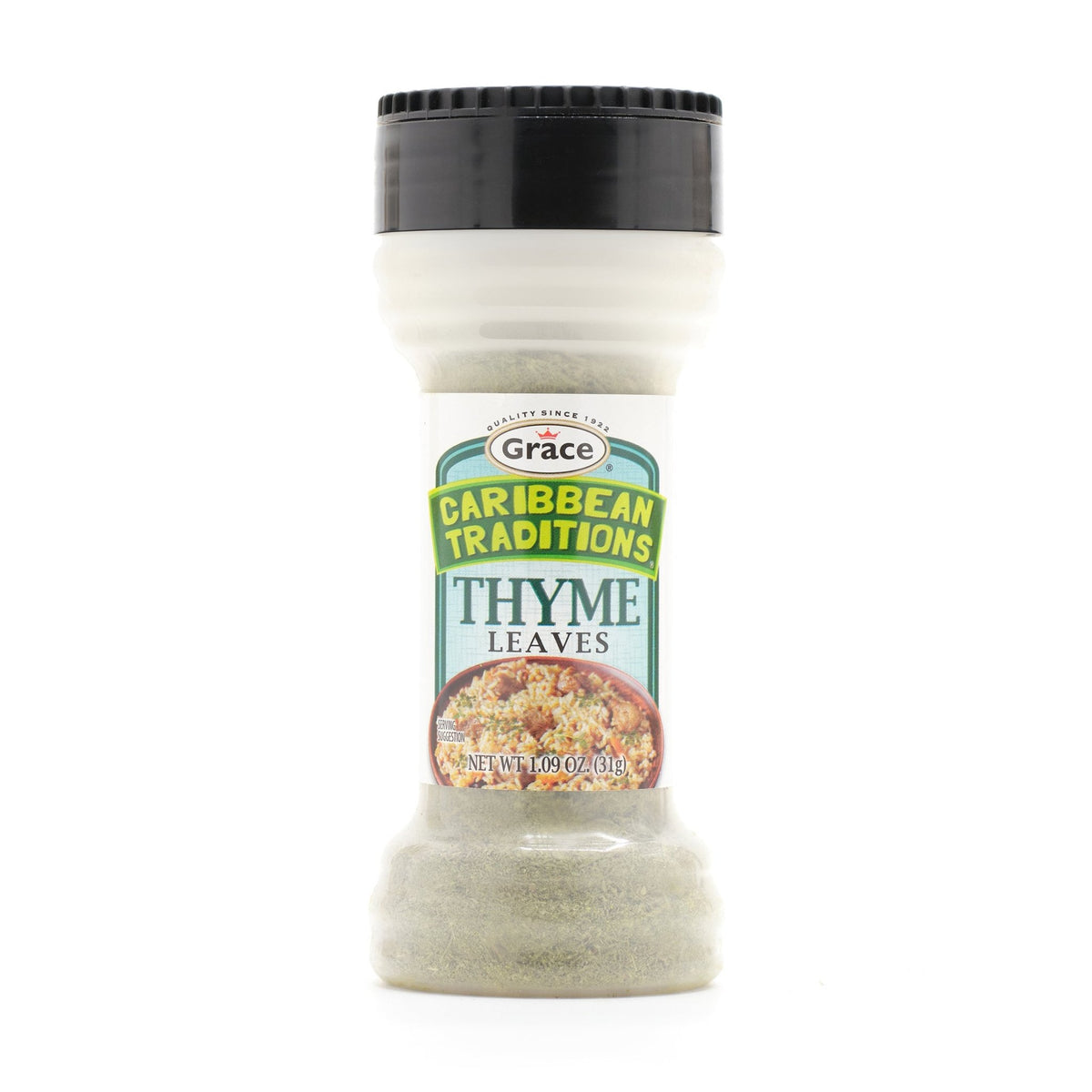 CARIB TRAD Thyme Leaves 12x1.09oz for authentic Latin food; enhance flavors in your cooking with quality spices.