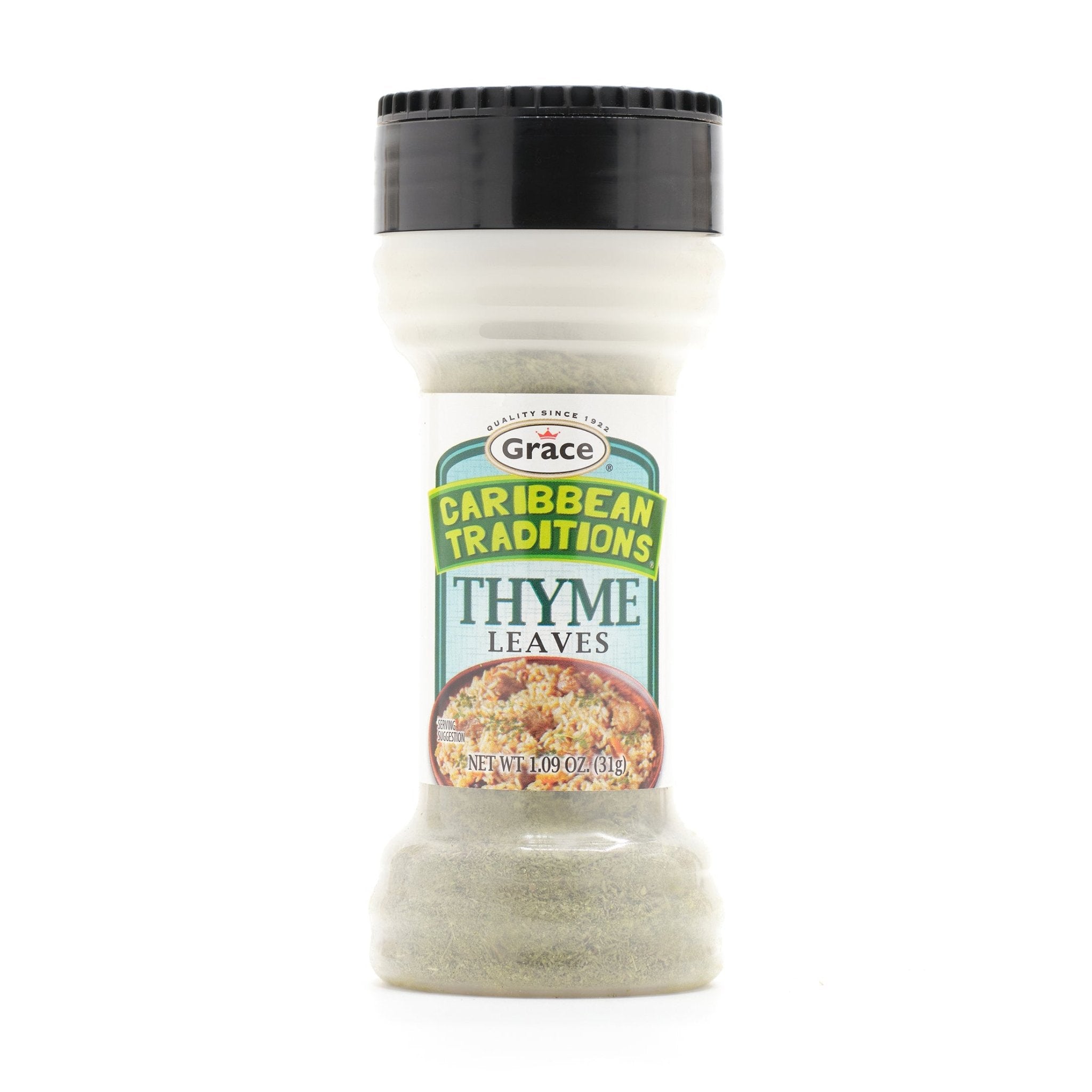 CARIB TRAD Thyme Leaves 12x1.09oz for authentic Latin food; enhance flavors in your cooking with quality spices.