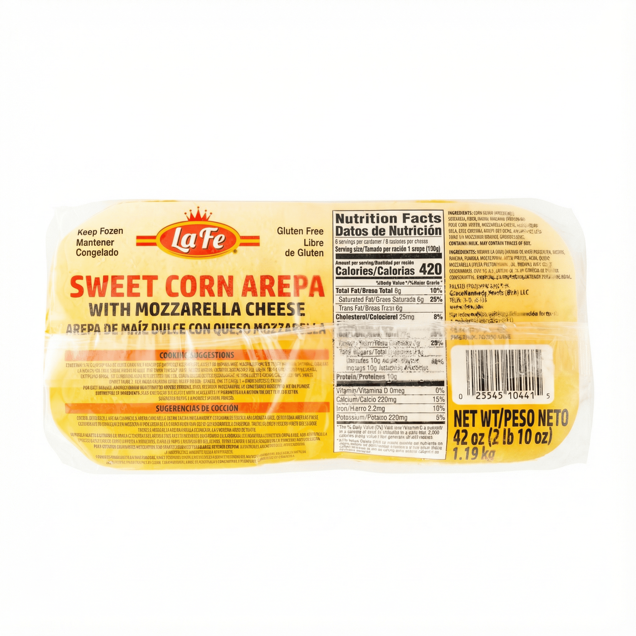 La Fe Sweet Corn Arepa With Mozzarella Cheese 6x42 oz - La Fe Foods