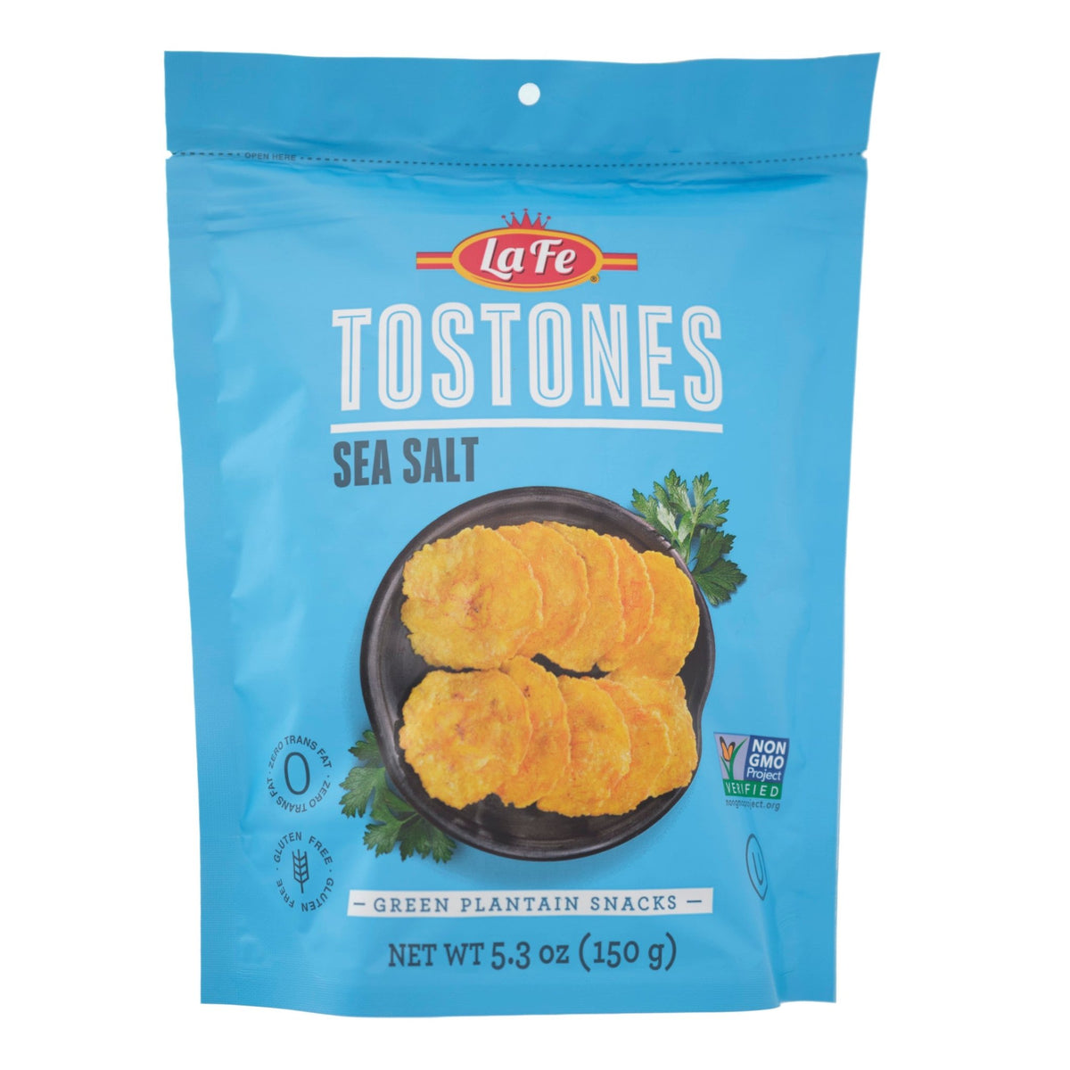 La Fe Tostones Sea Salt 150g - crispy green plantain snacks, perfect for snacking, authentic Latin flavors.