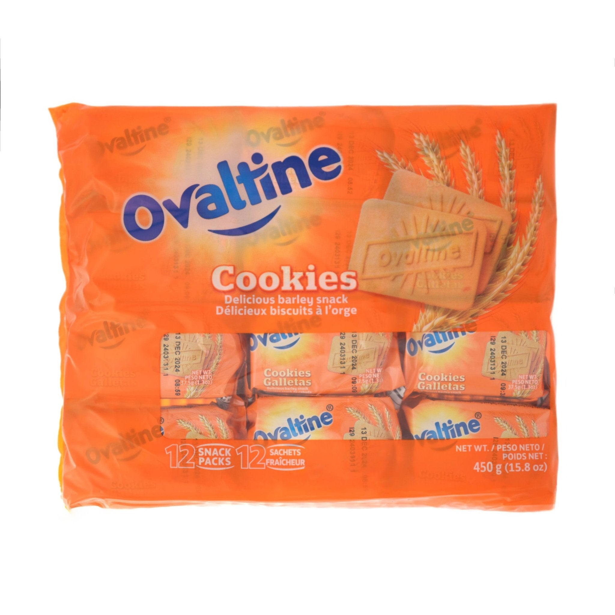 Ovaltine Cookies snack pack featuring 12 serving sizes of creamy and crunchy goodness, ideal for on-the-go enjoyment.