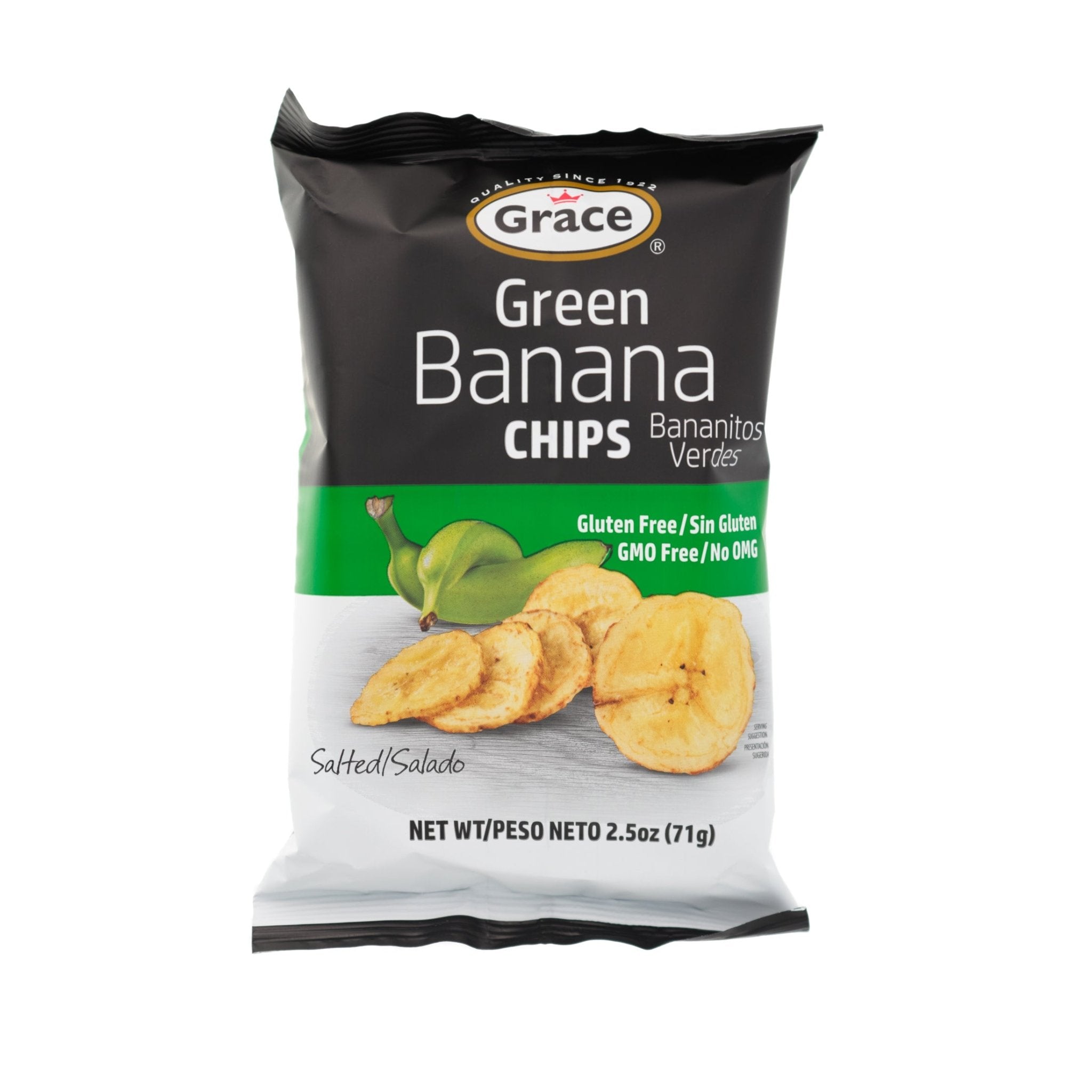 Grace Green Banana Chips 71g pack, gluten-free, nutritious snack, perfect for on-the-go, authentic Latin food.