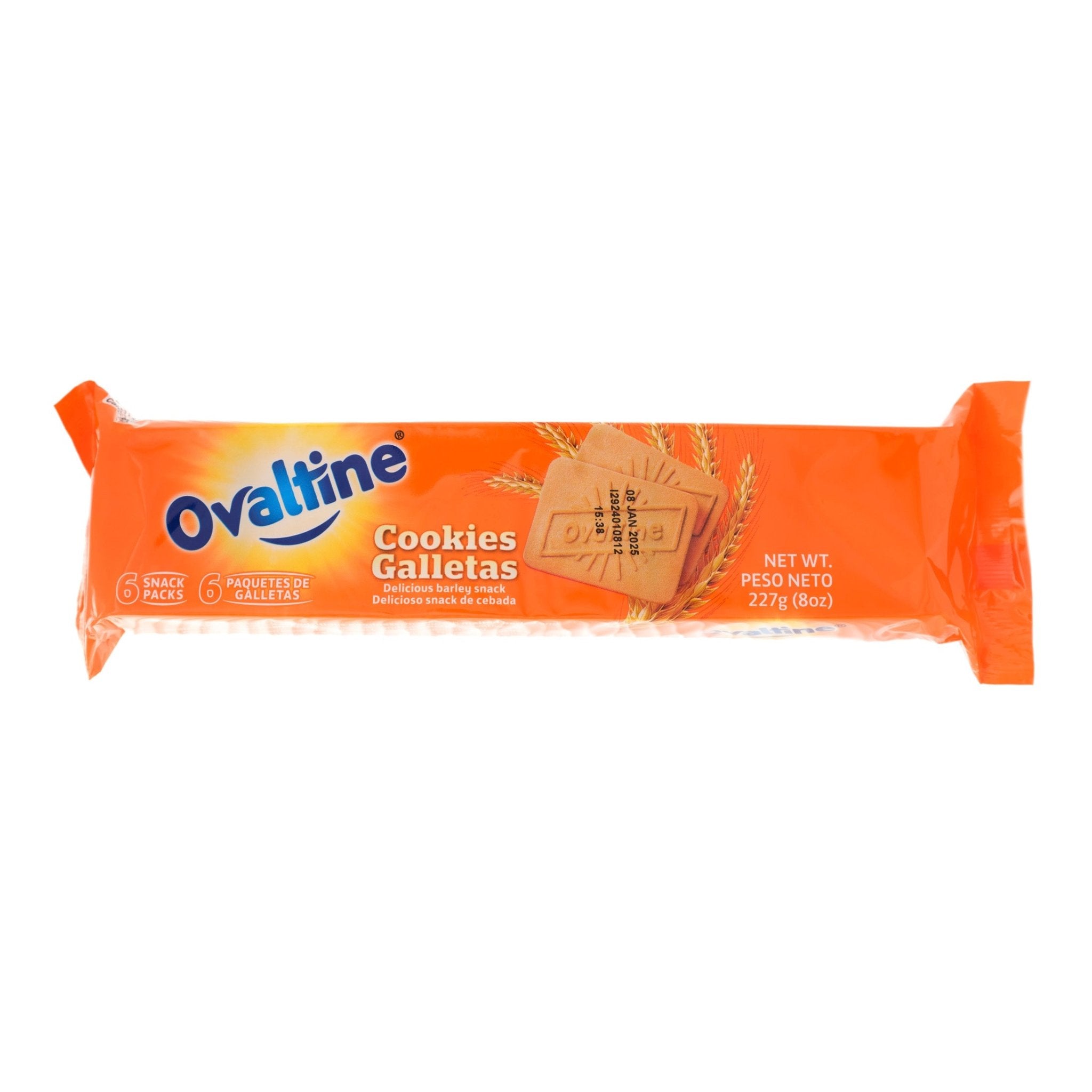 Ovaltine Cookies 24x227g pack featuring chocolate and malt flavor, perfect for satisfying cravings for quality Latin snacks.