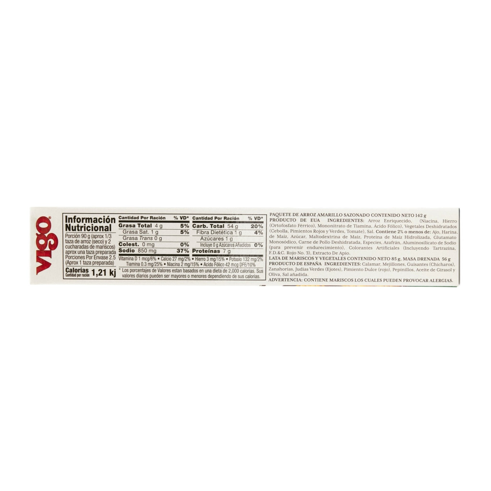 Nutrition facts label for VIGO Paella Valenciana showcasing quality Latin food values.