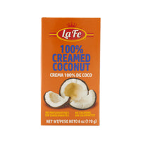 La Fe 100% Creamed Coconut, 6 oz box, authentic Latin food for tropical recipes and desserts.