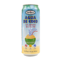 GR Coconut Water with Real Pulp 500ml can, offering authentic tropical flavors for quality Latin foods.