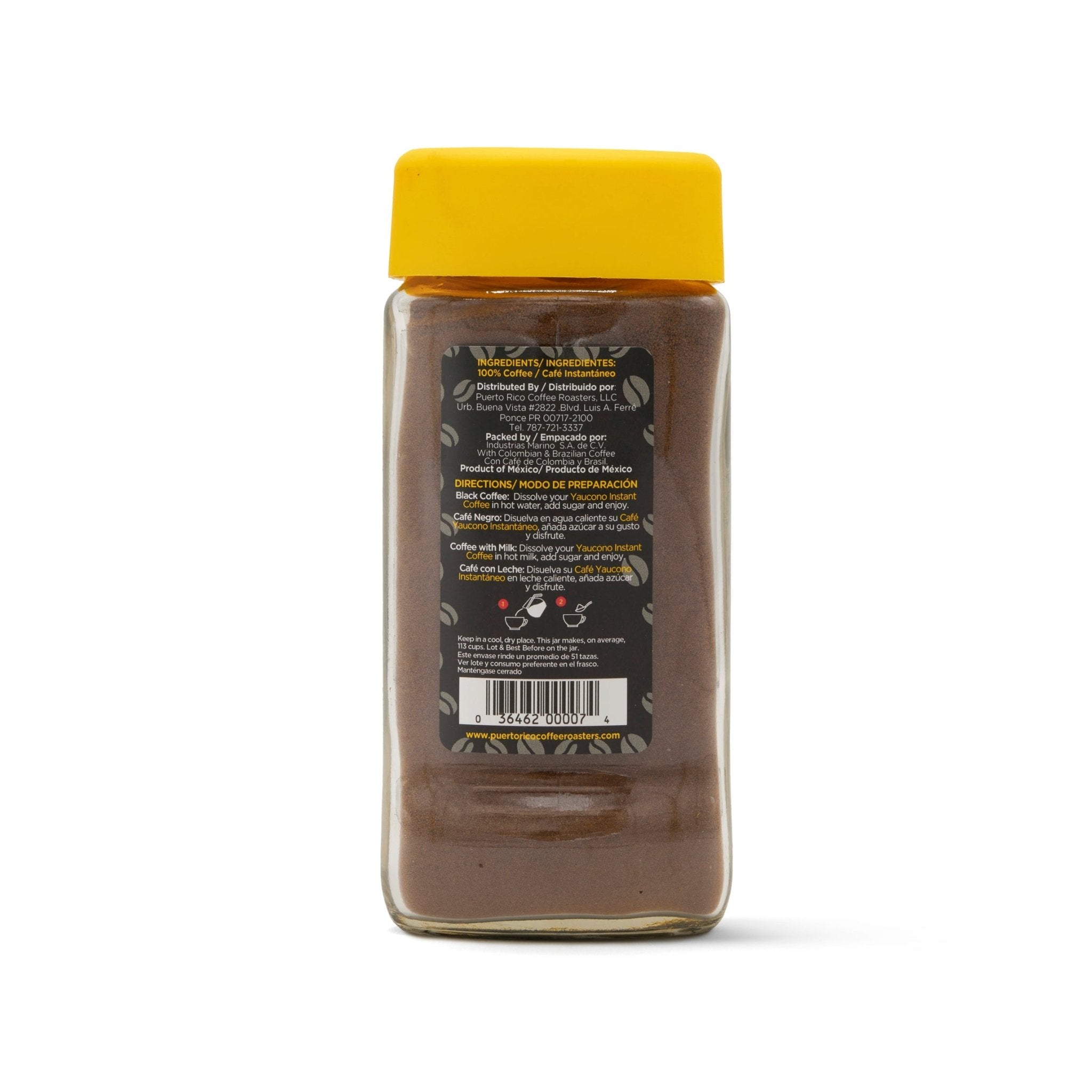YAUCONO Instant Coffee bottle, 12 oz, premium quality for a rich Latin American flavor, perfect for busy coffee lovers.