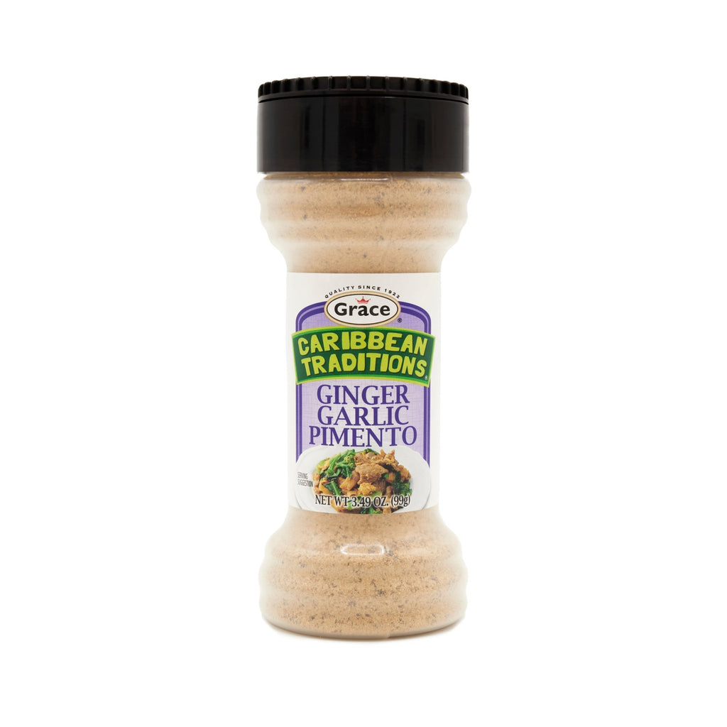 CARIB TRAD GINGER GARLIC PIMEN seasoning bottle, perfect for enhancing Latin American flavors in cooking.