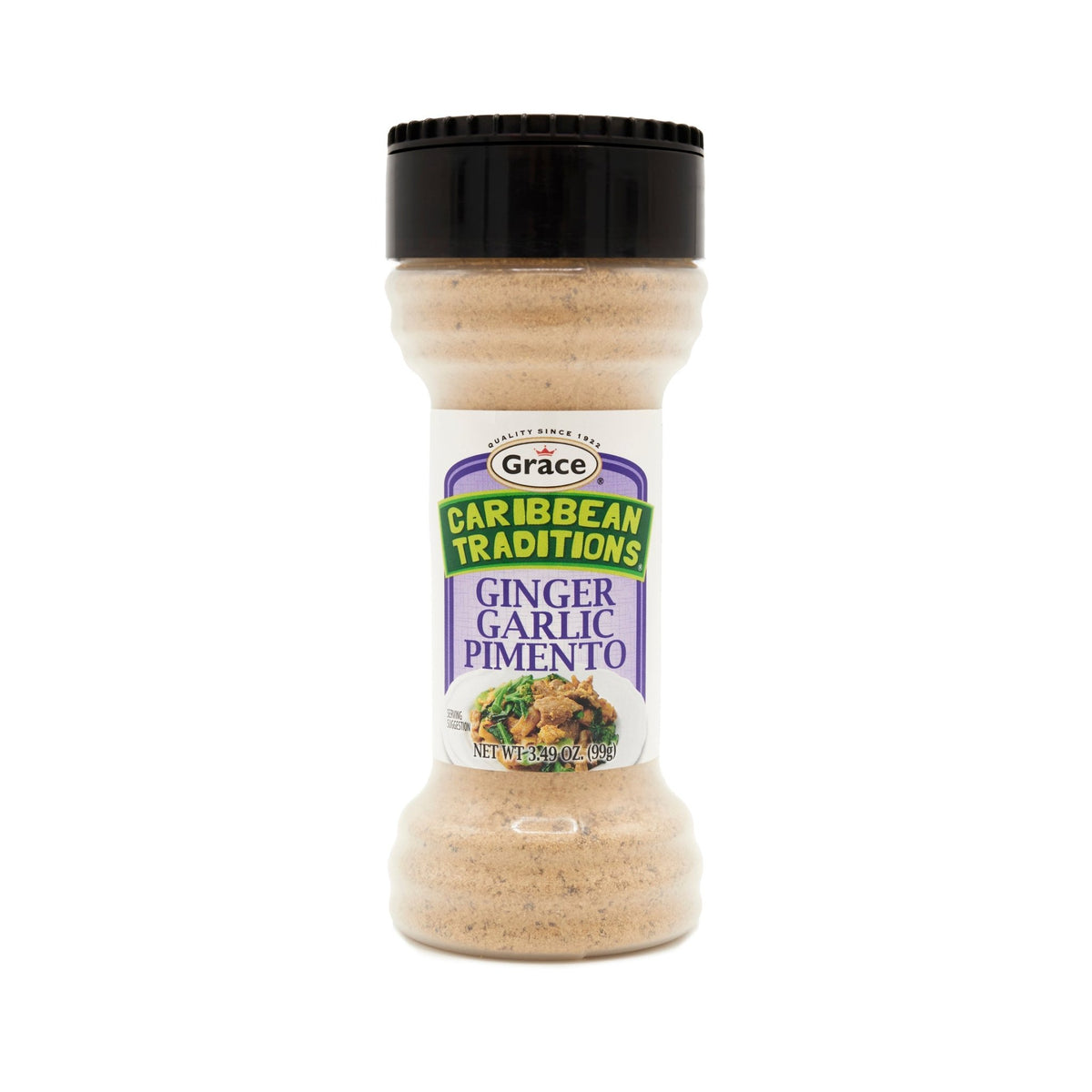 CARIB TRAD GINGER GARLIC PIMEN seasoning bottle, perfect for enhancing Latin American flavors in cooking.
