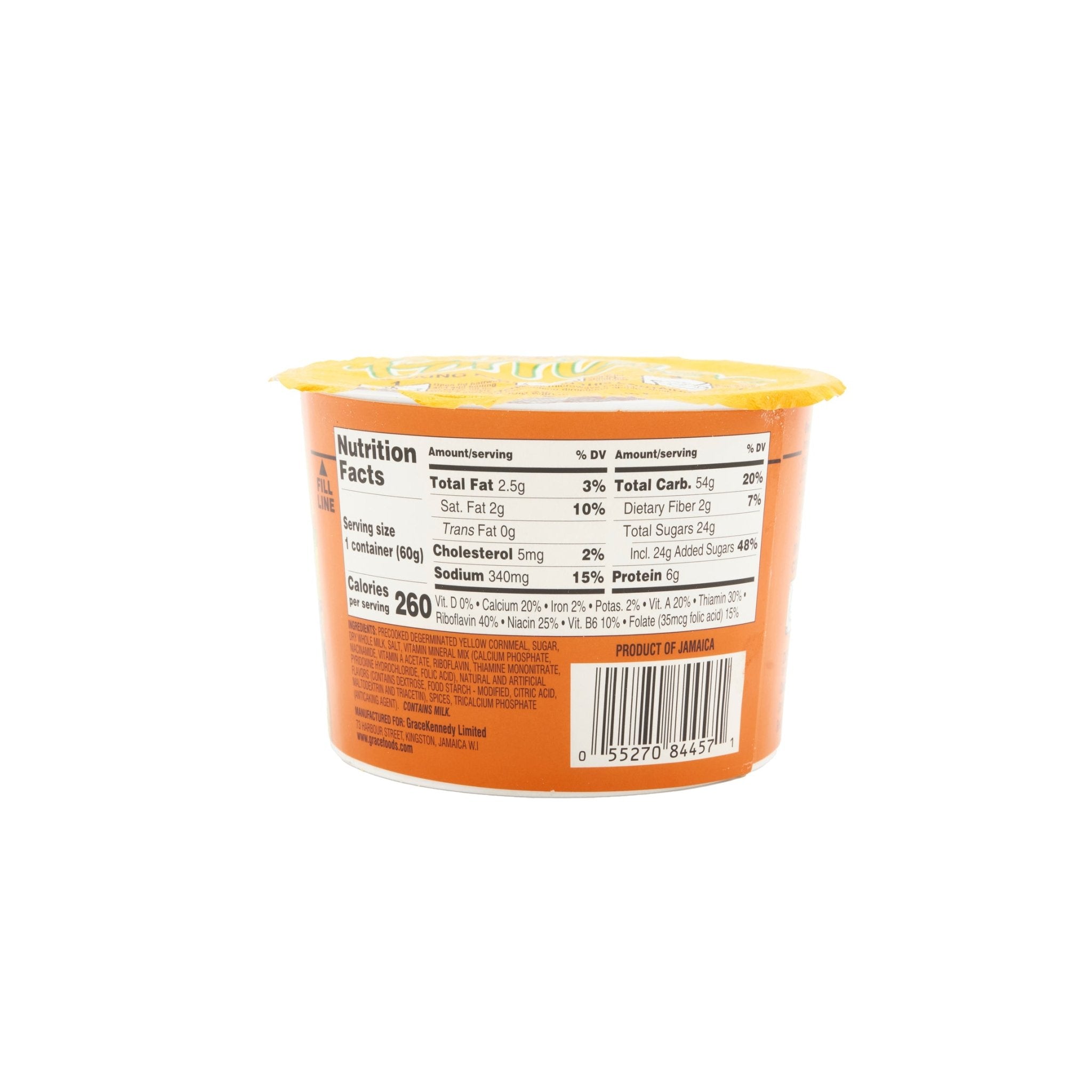Nutrition facts label for GRACE INST PORRIDGE - CORNMEAL, a convenient and tasty Latin food product.