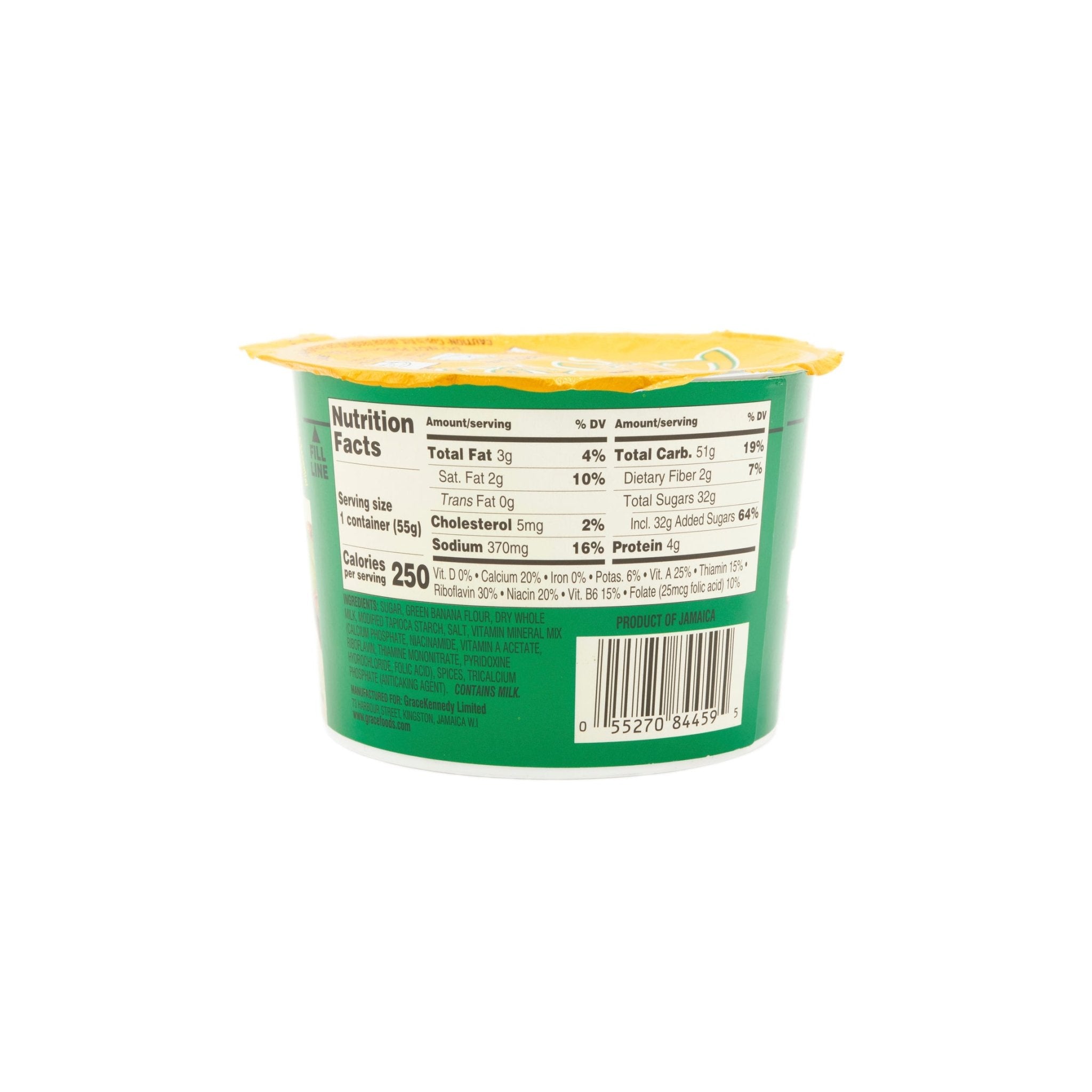 Nutrition facts label on GRACE INST PORRIDGE with banana, perfect for quality breakfast options.
