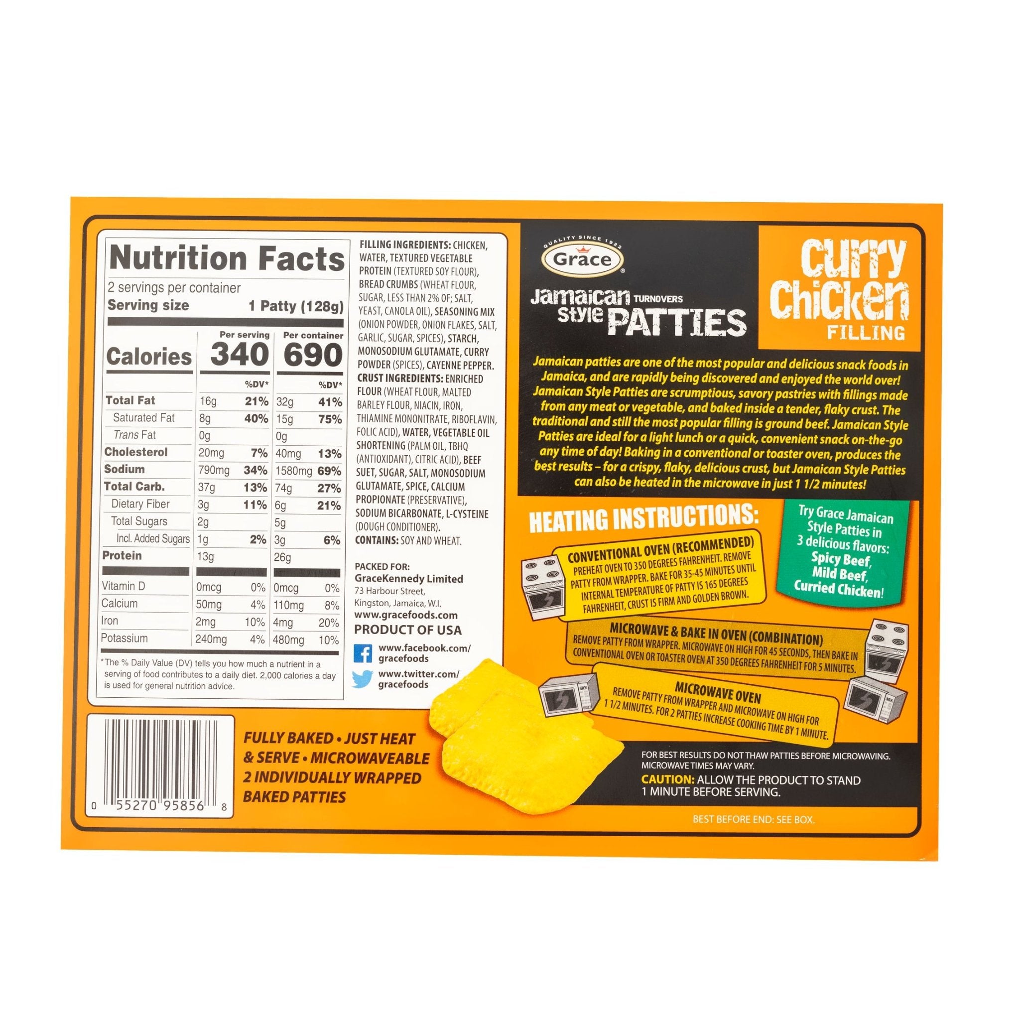 Grace Patty Curry Chicken nutritional information, showcasing authentic Latin flavors and quality frozen foods.