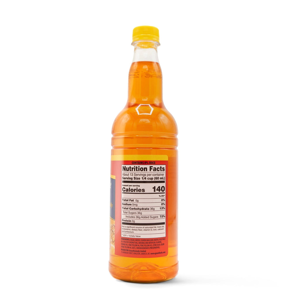 Grace Syrup Pine Orange 25.5 oz PET, perfect for enhancing Latin recipes with fruity sweetness and authentic tropical flavors.
