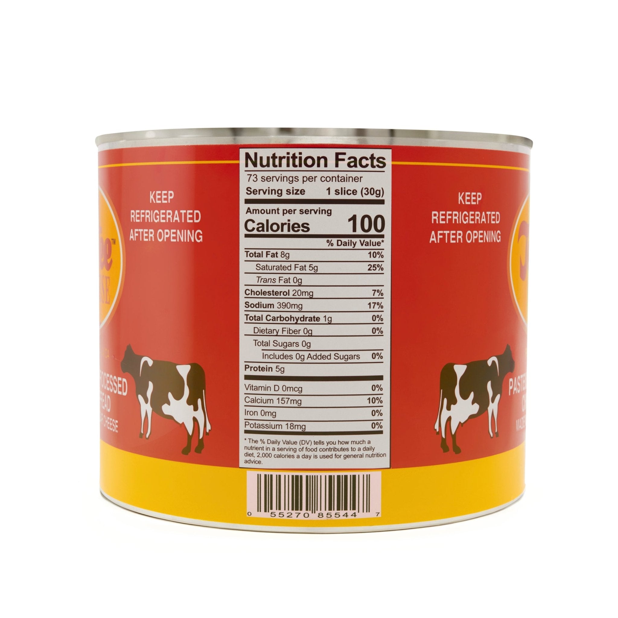 Nutrition facts of TASTEE CHEESE USA CHEDDAR, highlighting calories and serving size.