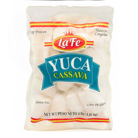 La Fe Yuca 4 lbs pack, gluten-free cassava, perfect for authentic Latin cooking and tropical flavors in Latino cuisine.