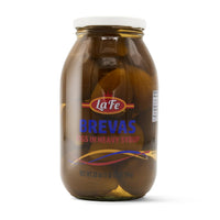 La Fe Conserva Breva 28 oz jar, premium brevas in heavy syrup, authentic Latin food for indulgent meals.