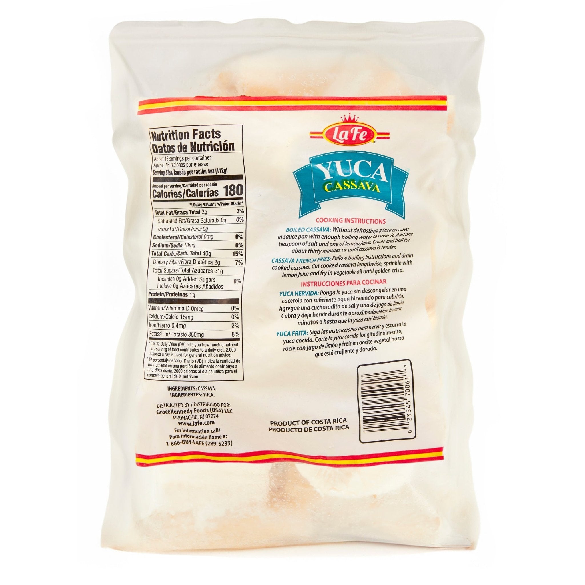 La Fe Yuca package; quality Latin food for boiling, frying, and baking; fresh tropical flavors in Latin cuisine.