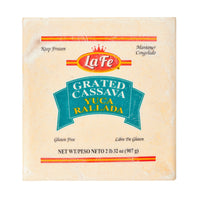 La Fe Grated Cassava Yuca Rallada packaging, gluten-free, perfect for fresh Latin food and authentic tropical flavors.