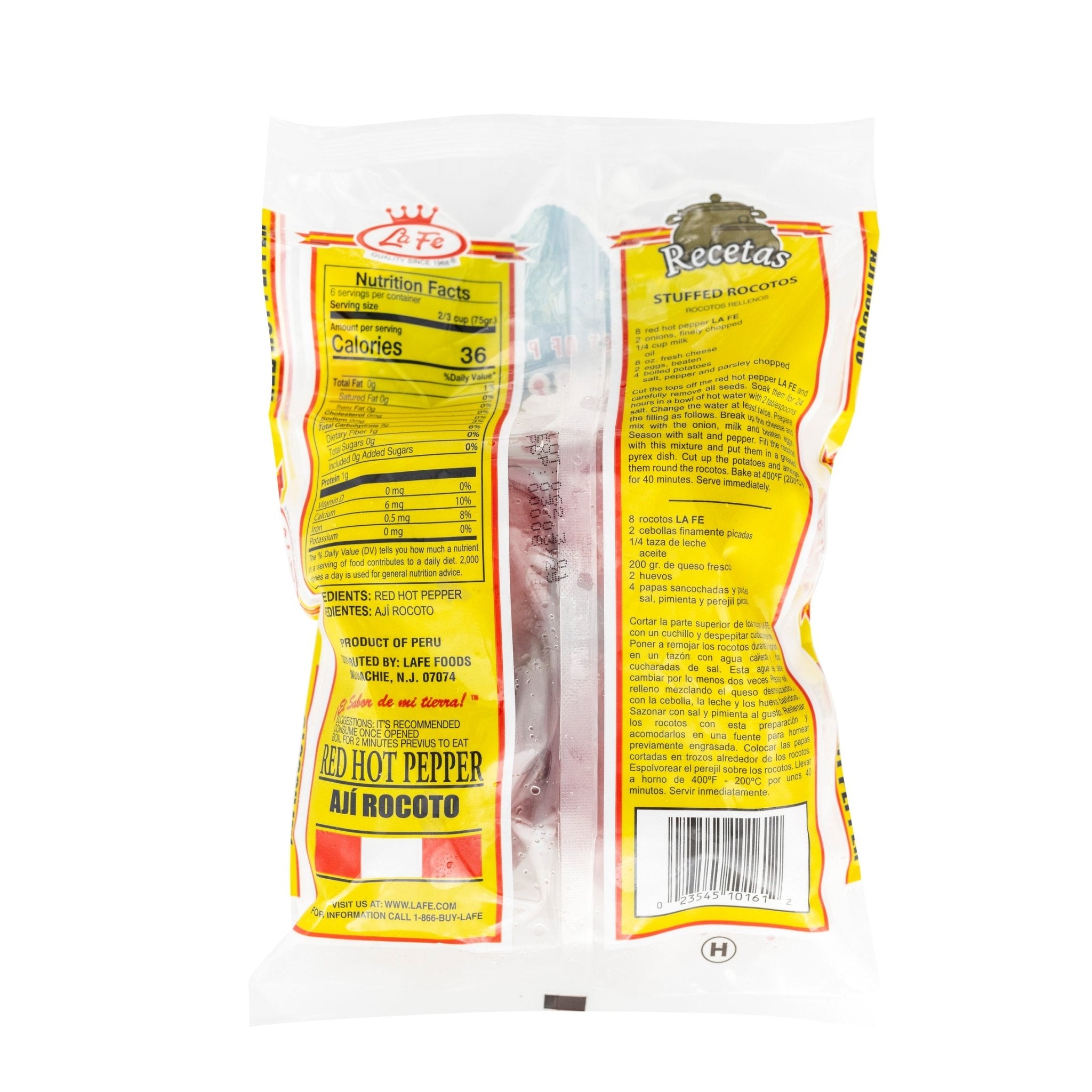 La Fe Peru Aji-Rocoto packaging with nutrition facts, ideal for adding bold tropical flavors to Latin food dishes.